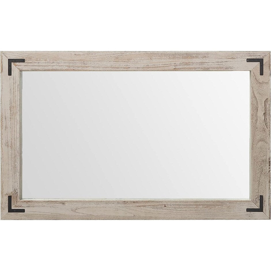 Rustic Wooden Framed Wall Mirror, Natural Wood Bathroom Vanity Mirror