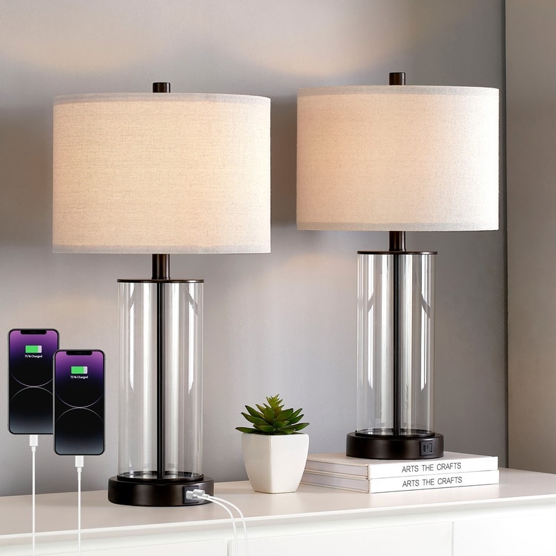 KAWOTI 23.25 Touch Control Table Lamp Set with USB Port and Bulbs