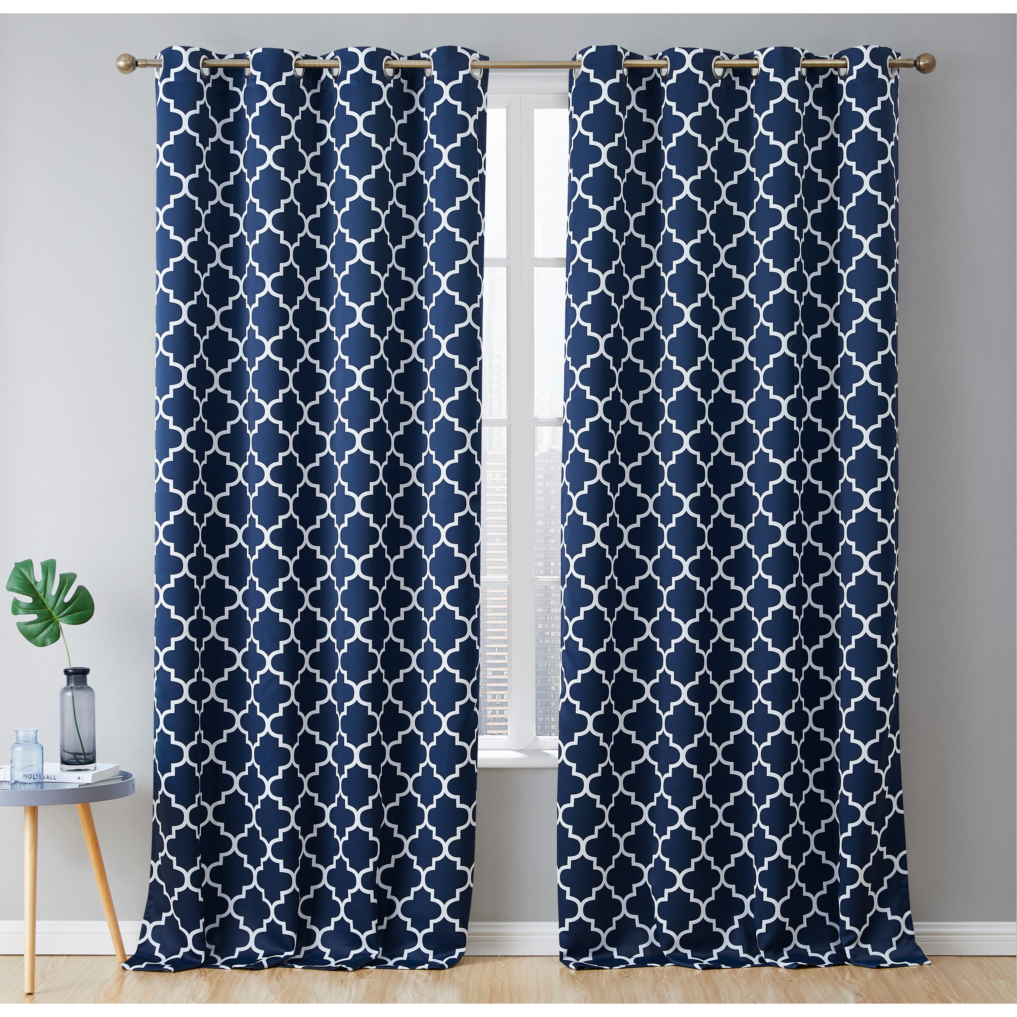 HLC.me Lattice Geometric Blackout Thermal Privacy Room Darkening Grommet Window Drapes Curtain Panels - Set of 2