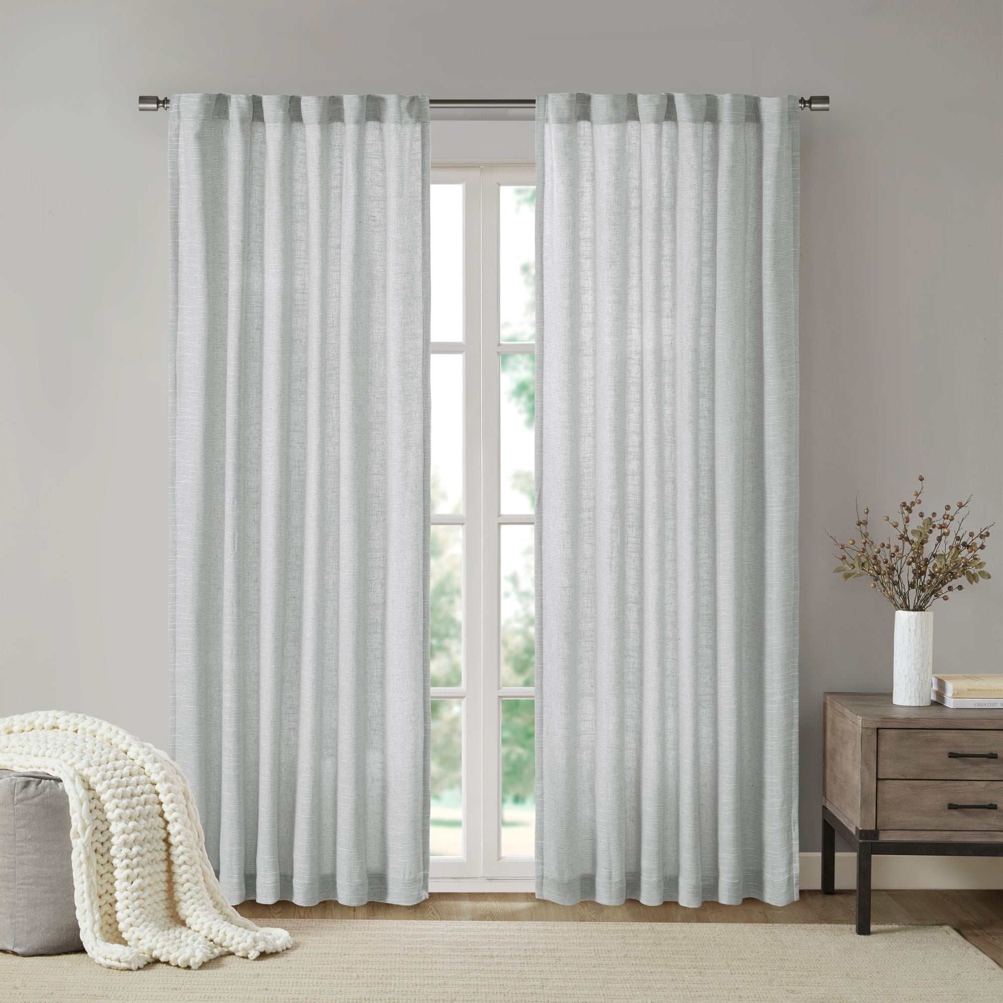 Madison Park Barnet Faux Linen Rod Pocket and Back Tab Fleece Lined Curtain Panel