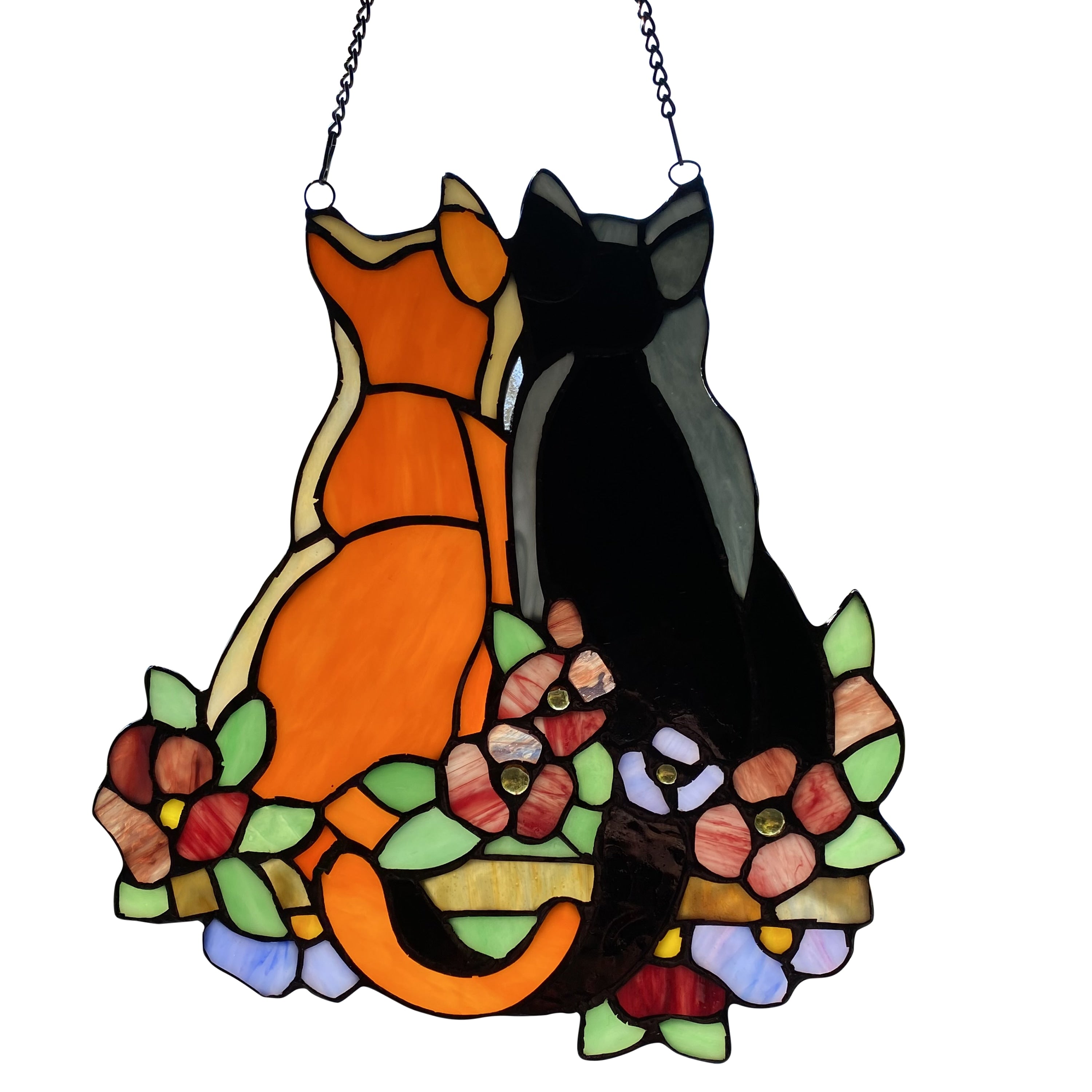 River of Goods 'Cats in the Garden' Multicolor Hand-cut Stained Glass Cabochon-accented 12.5-inch High Window Panel