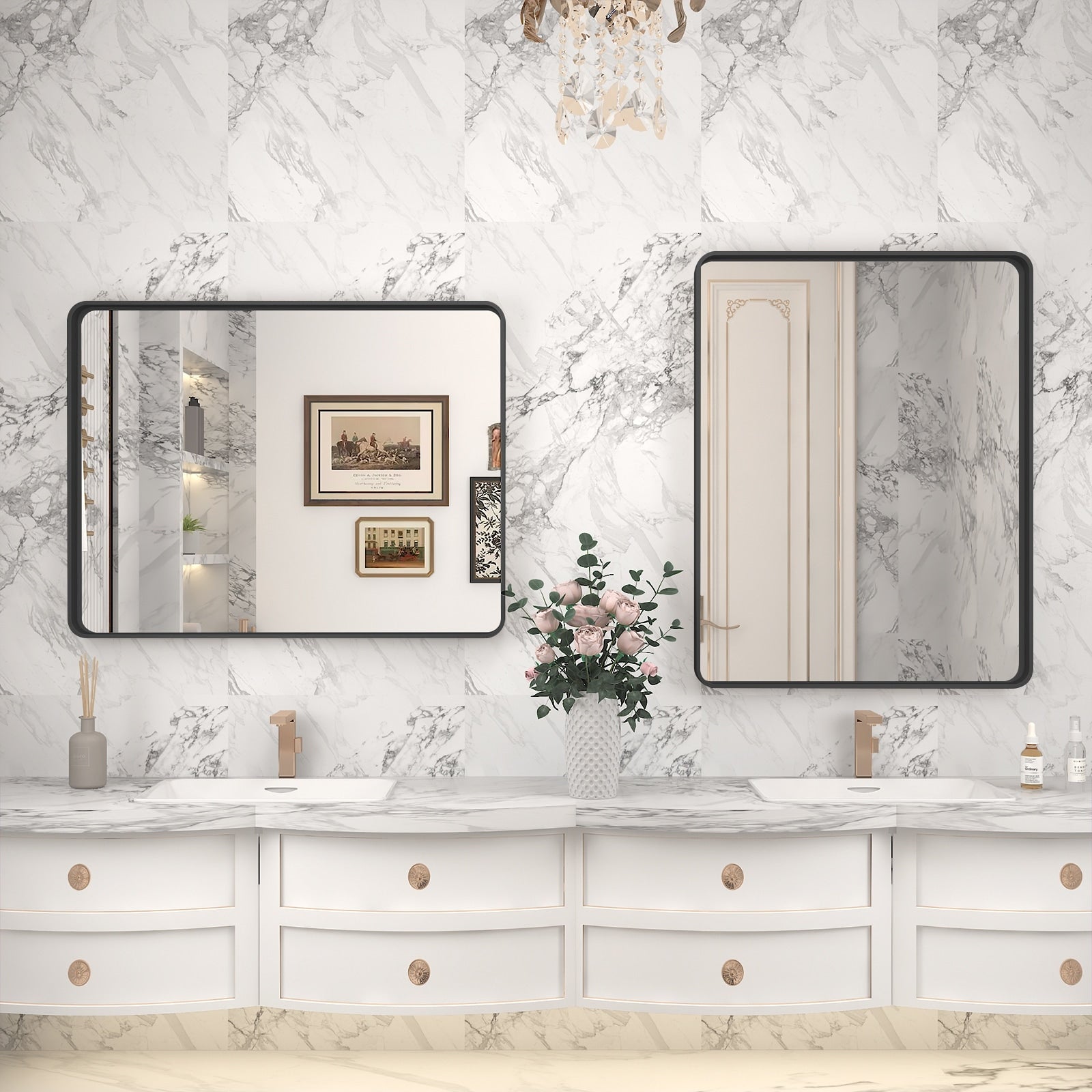 Apmir Metal Frame Tempered Glass Bathroom Vanity Mirror for Wall, Cloakroom, Bedroom