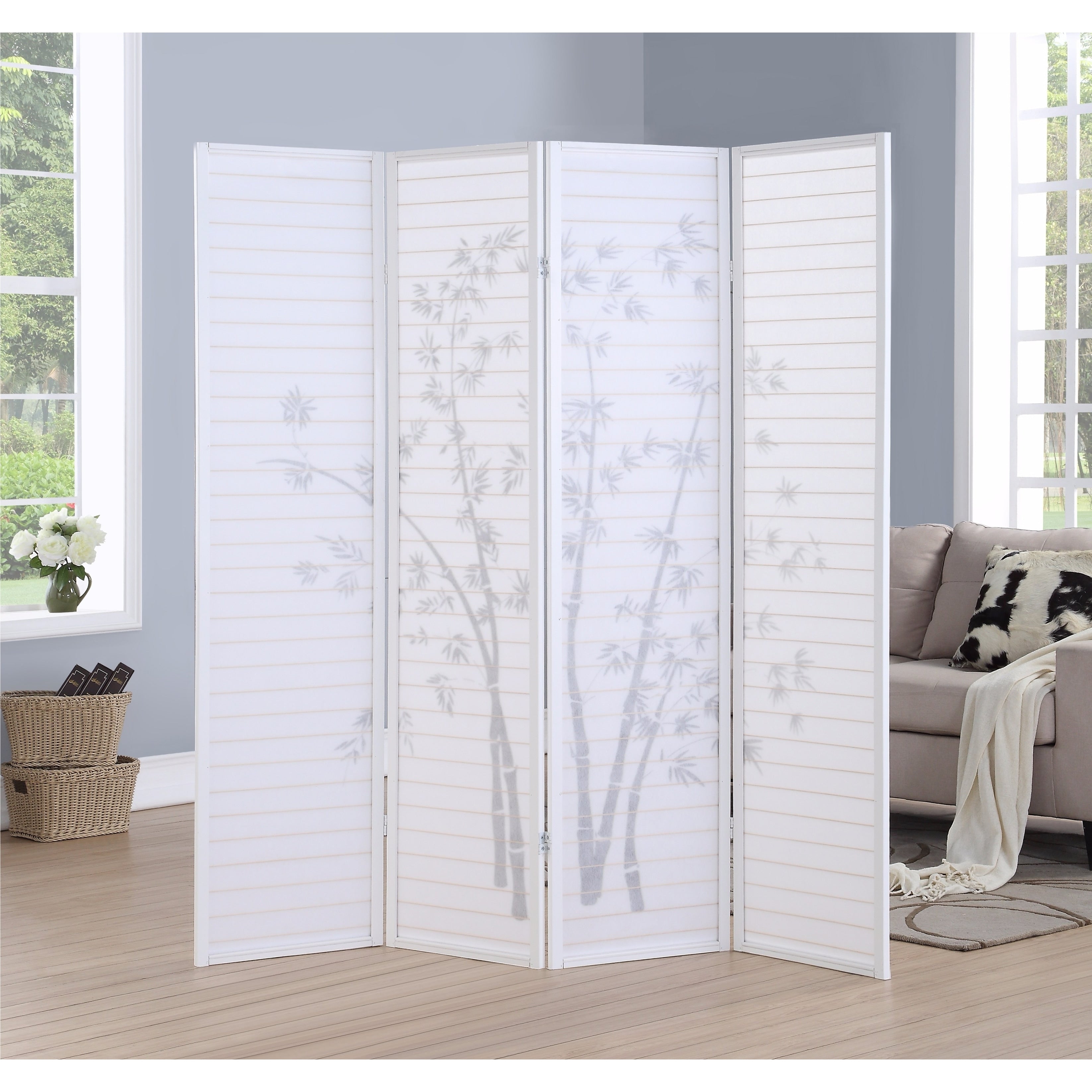 Roundhill Furniture Bamboo Print 4-Panel Framed Room Screen/Divider