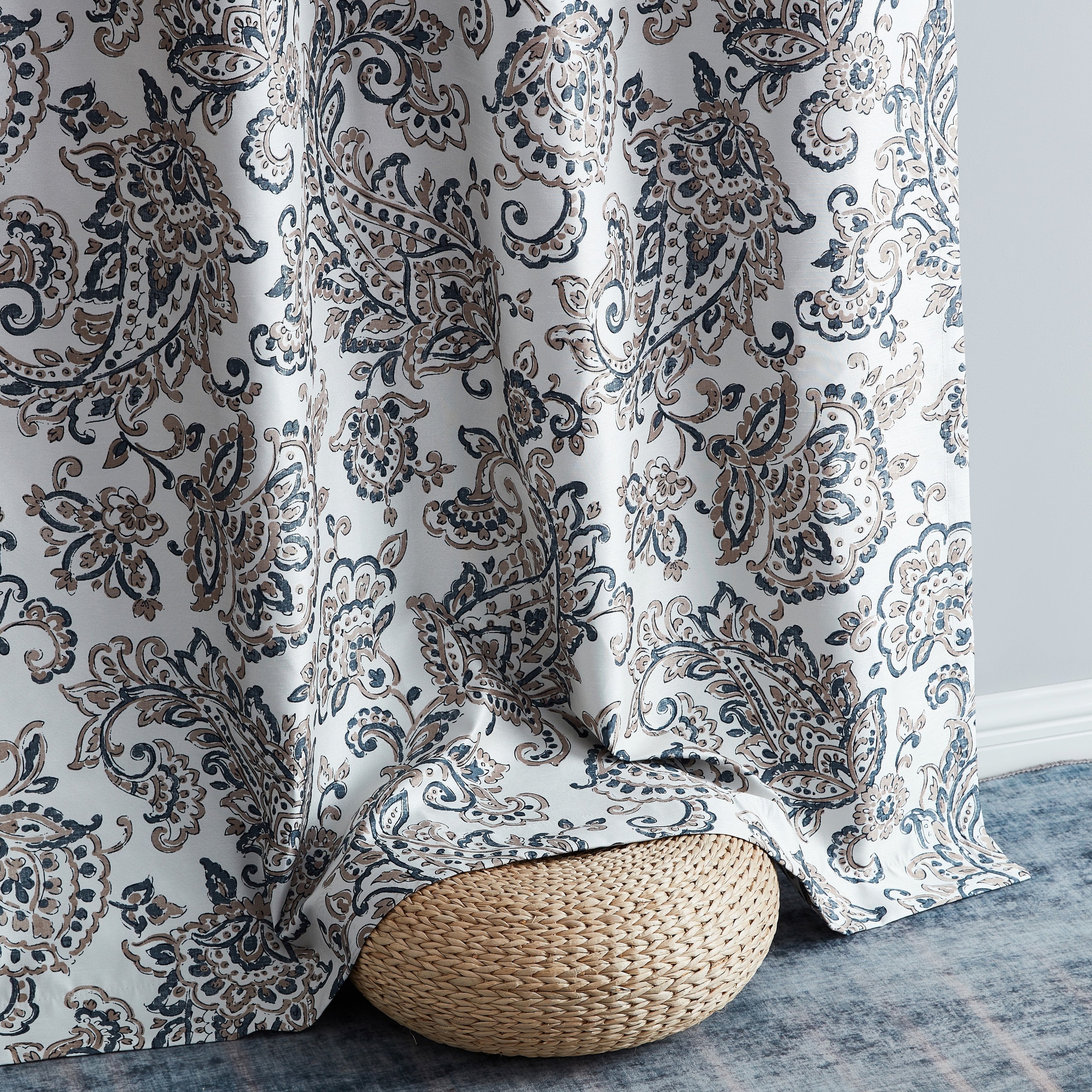 HLC.me Amalfi Paisley Faux Silk 100% Blackout Room Darkening Thermal Energy Efficient Curtain Grommet Panels, 2 Panels