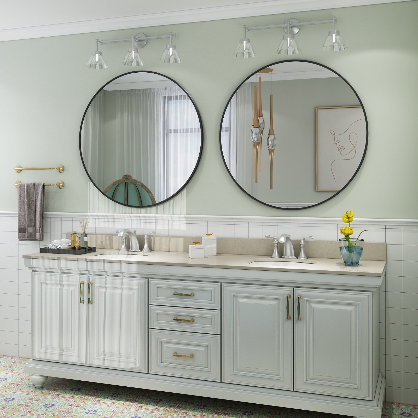 Full Size Round Bathroom Vanity Wall Mirror with Metal Frame