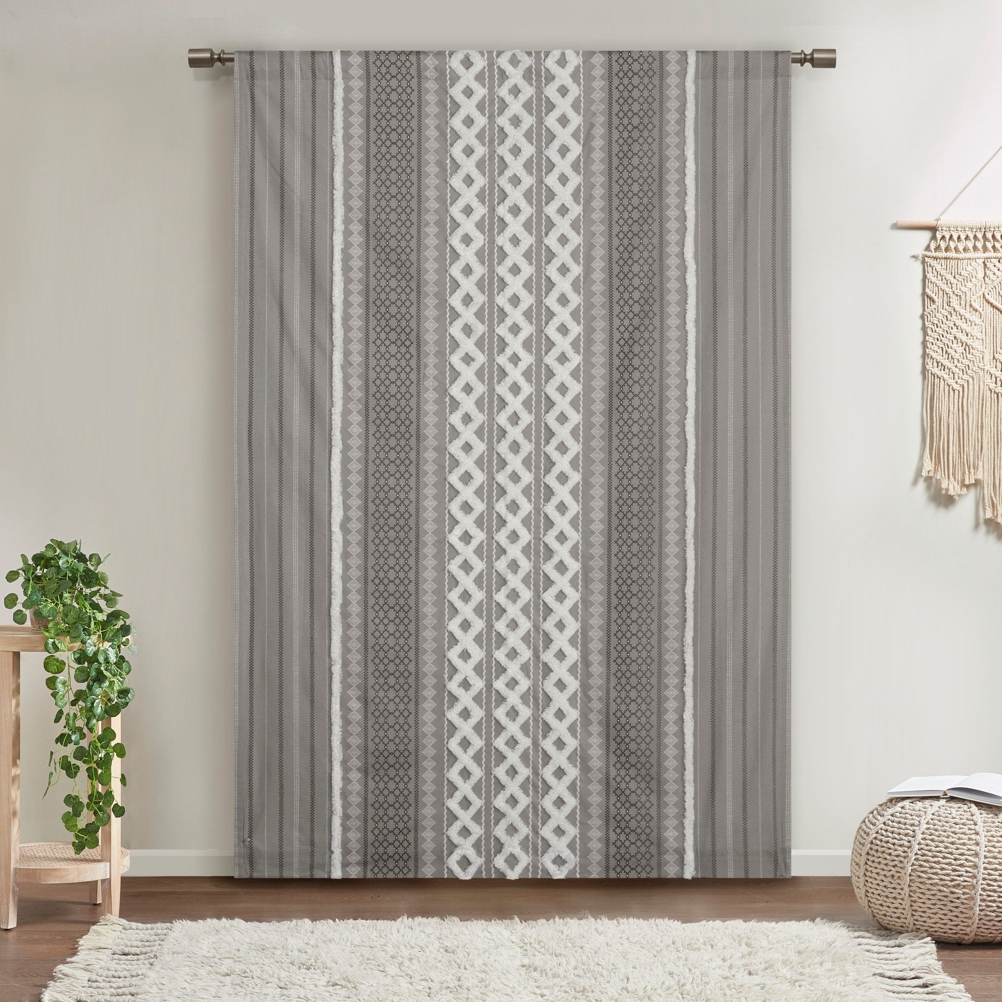 INK+IVY Imani Cotton Printed Curtain Panel with Chenille Stripe and Lining