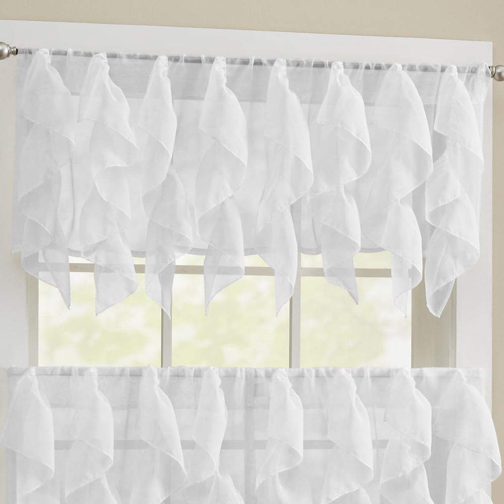 Chic Sheer Voile Vertical Ruffled Tier Window Curtain Valance and Tier