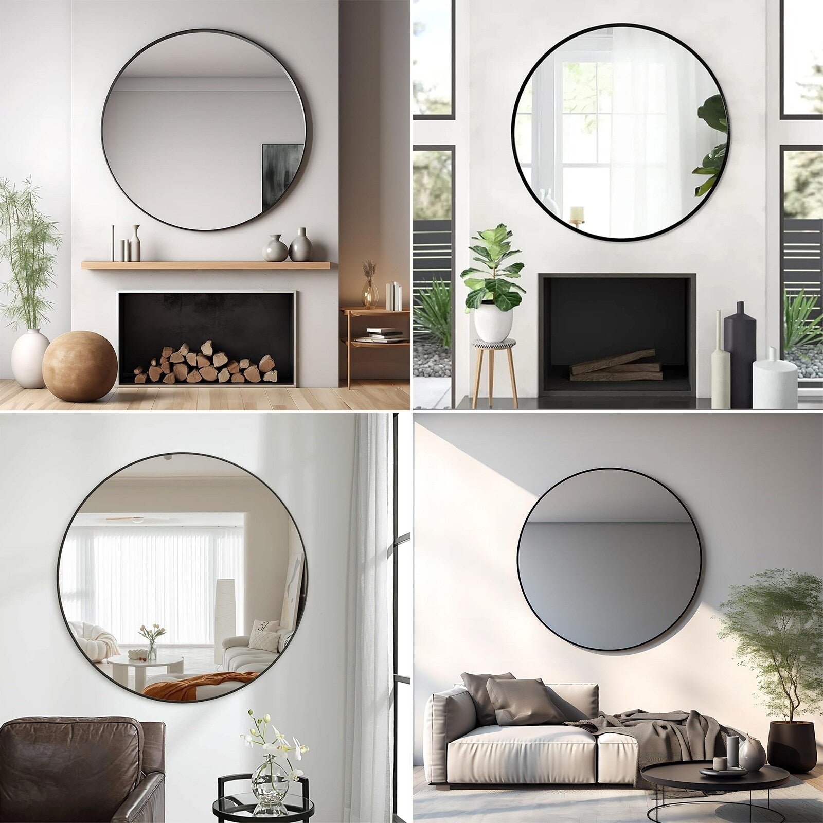 Full Size Round Bathroom Vanity Wall Mirror with Metal Frame