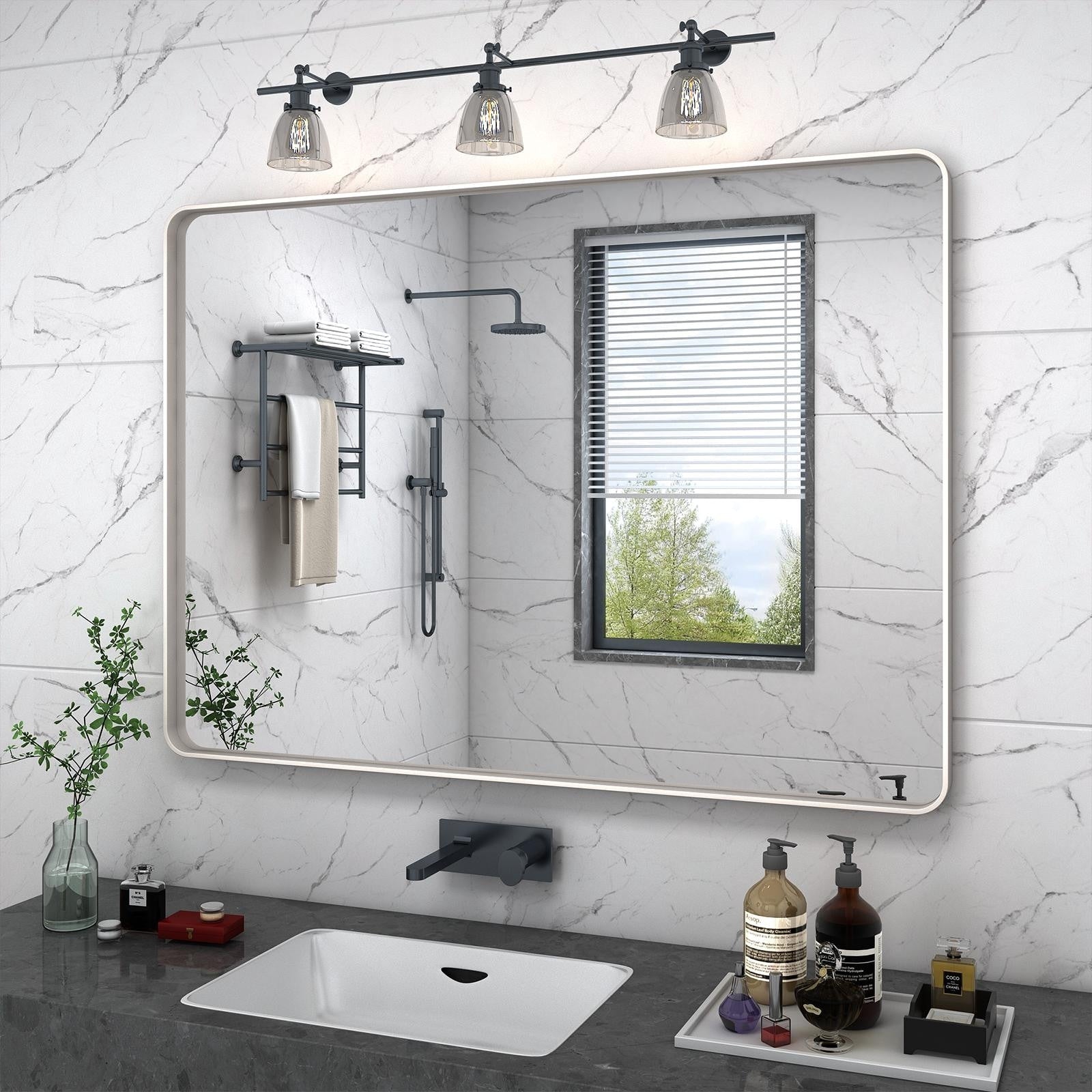 Apmir Metal Frame Tempered Glass Bathroom Vanity Mirror for Wall, Cloakroom, Bedroom