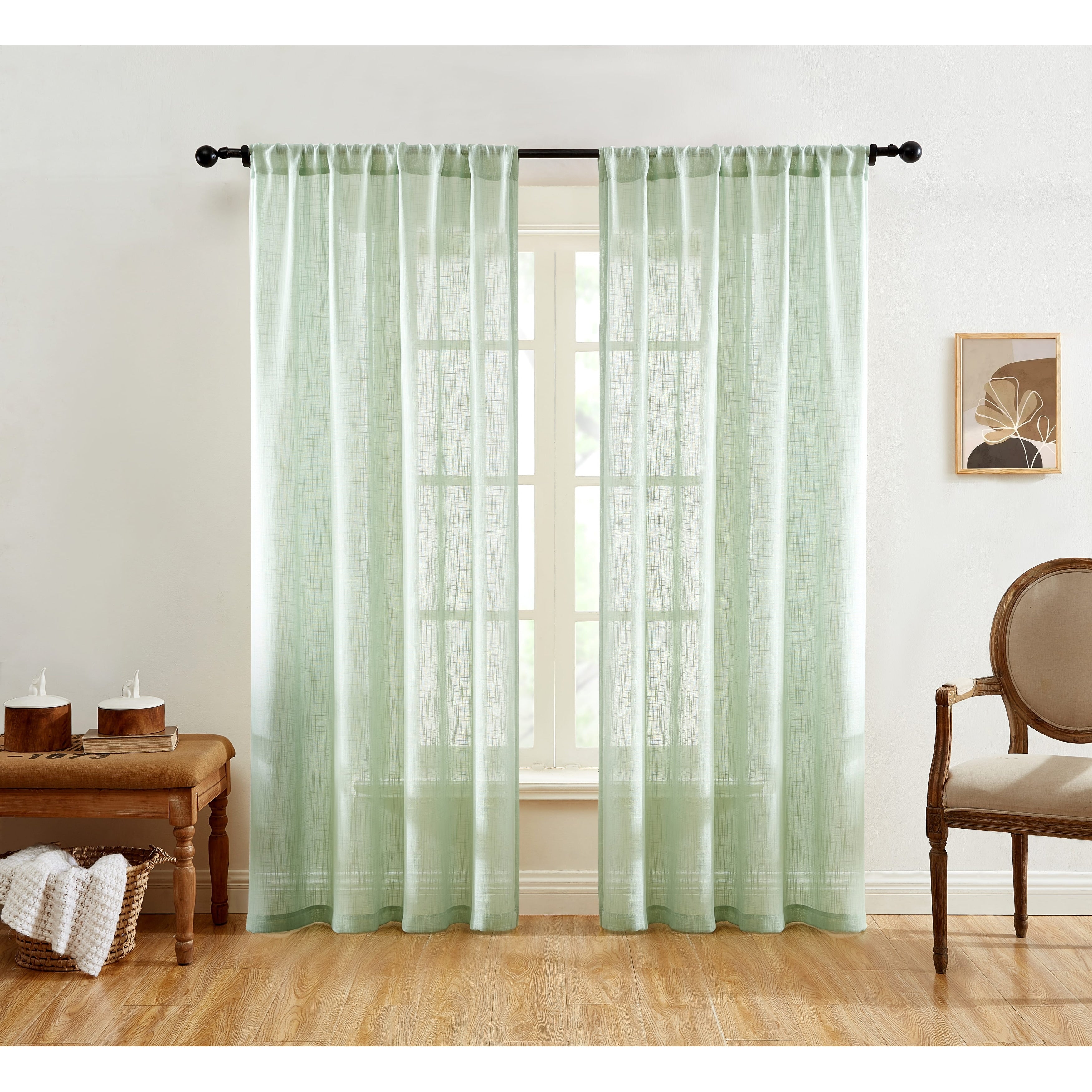 HLC.me Linda Faux Linen Textured Semi Sheer Privacy Sun Light Filtering Window Rod Pocket Curtains Panels, 2 Panel