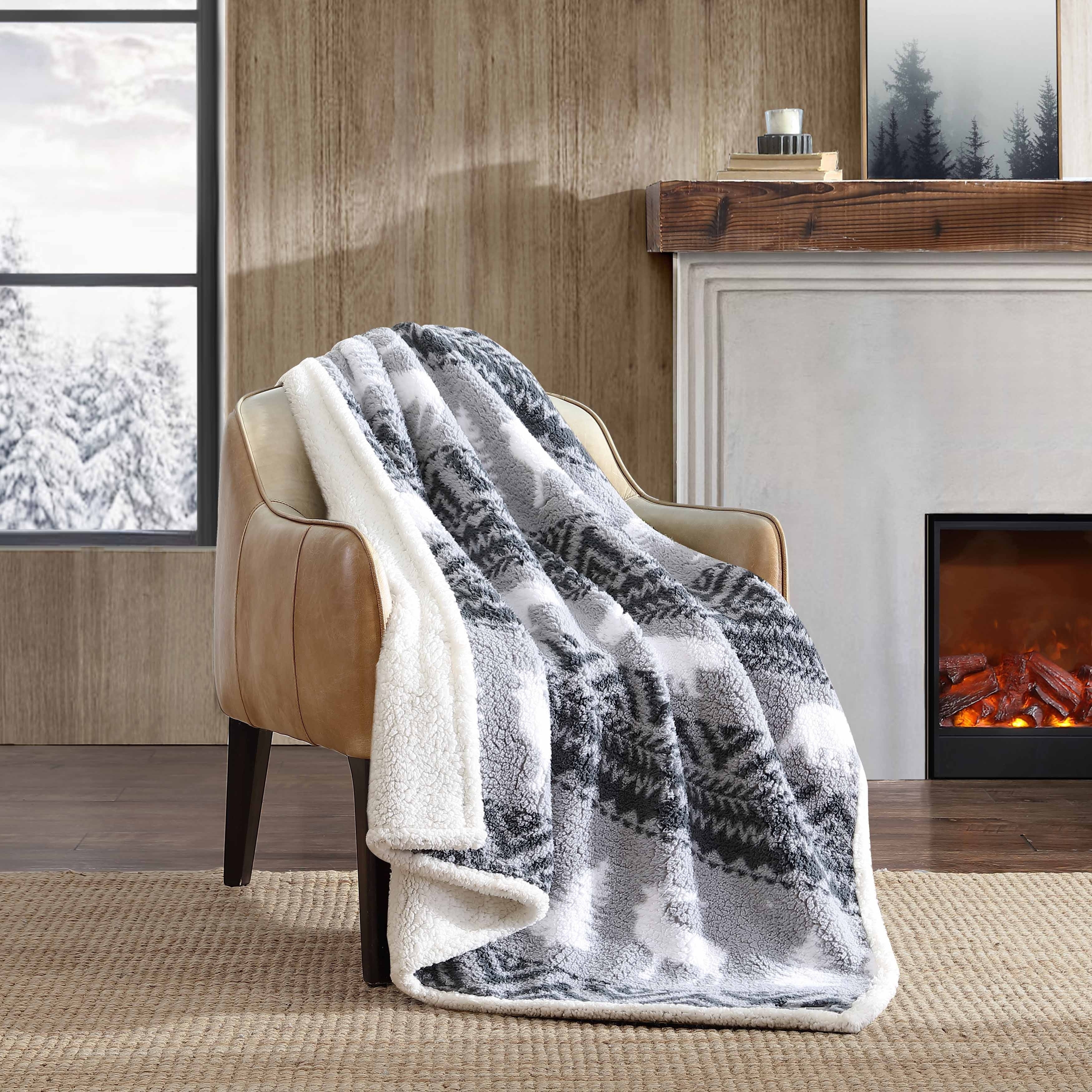 Eddie Bauer Printed Faux Shearling- Reversible Throw Blankets