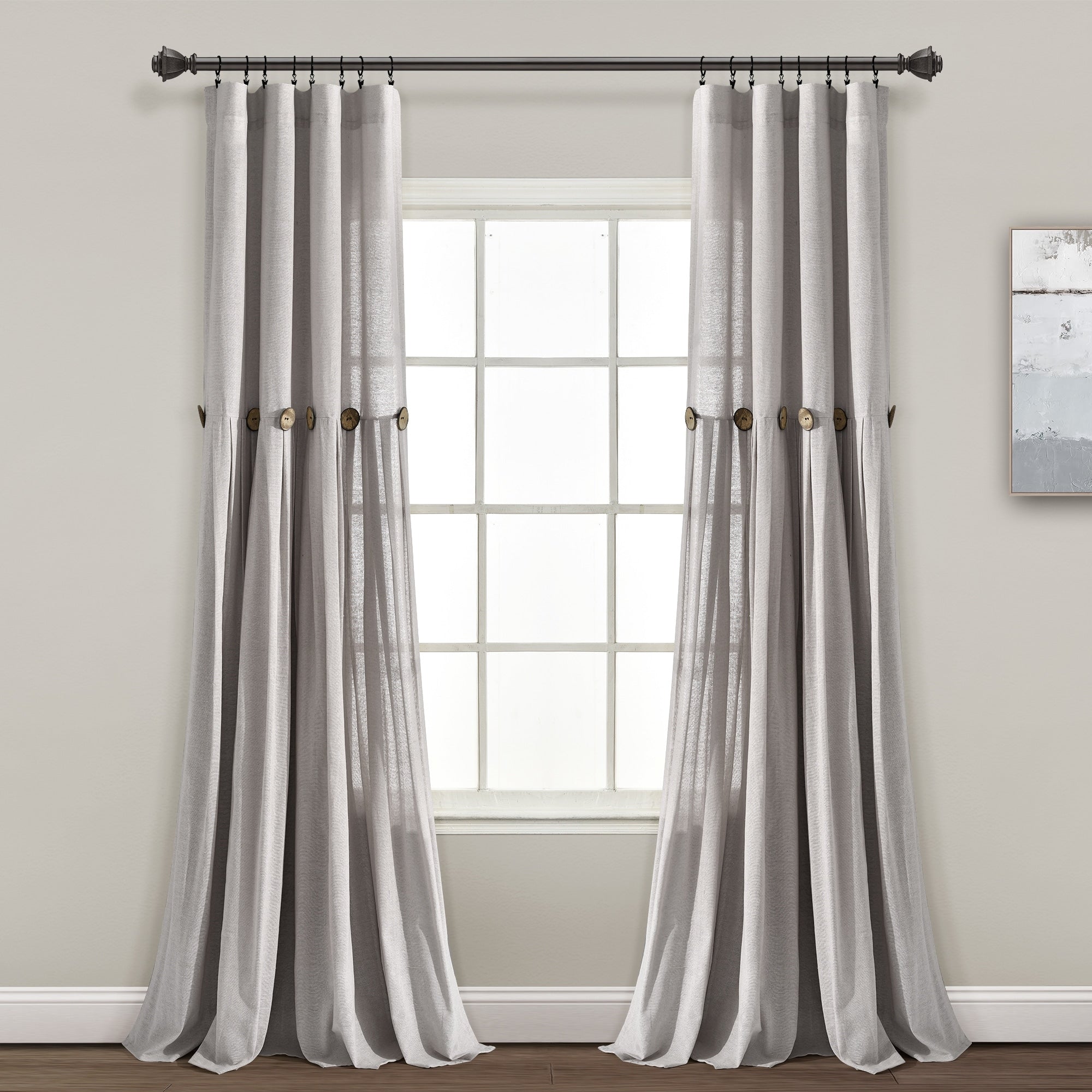 Lush Decor Linen Button Single Panel Window Curtain