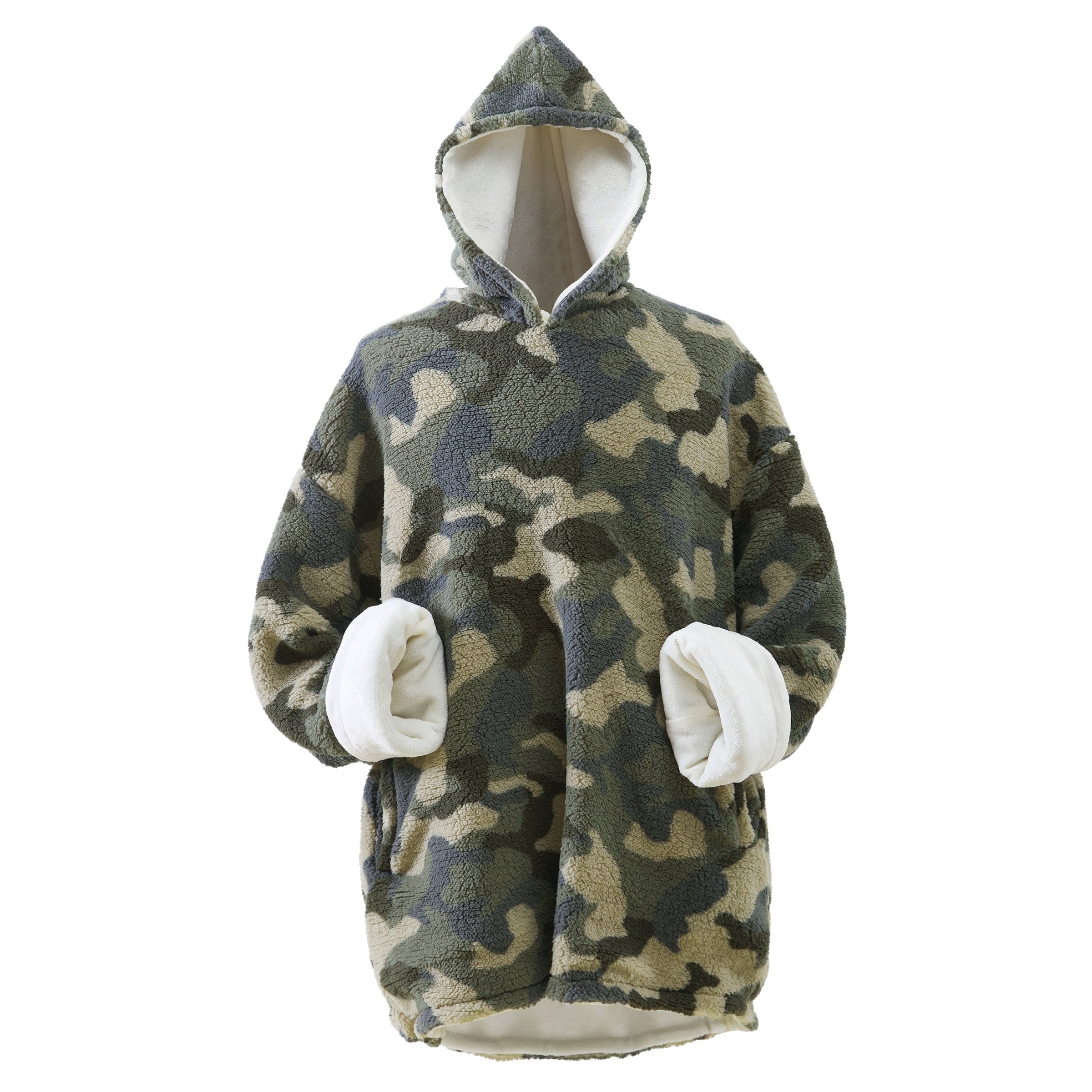 Oversized Super Soft Sherpa and Flannel Wearable Throw Blanket Hoodie