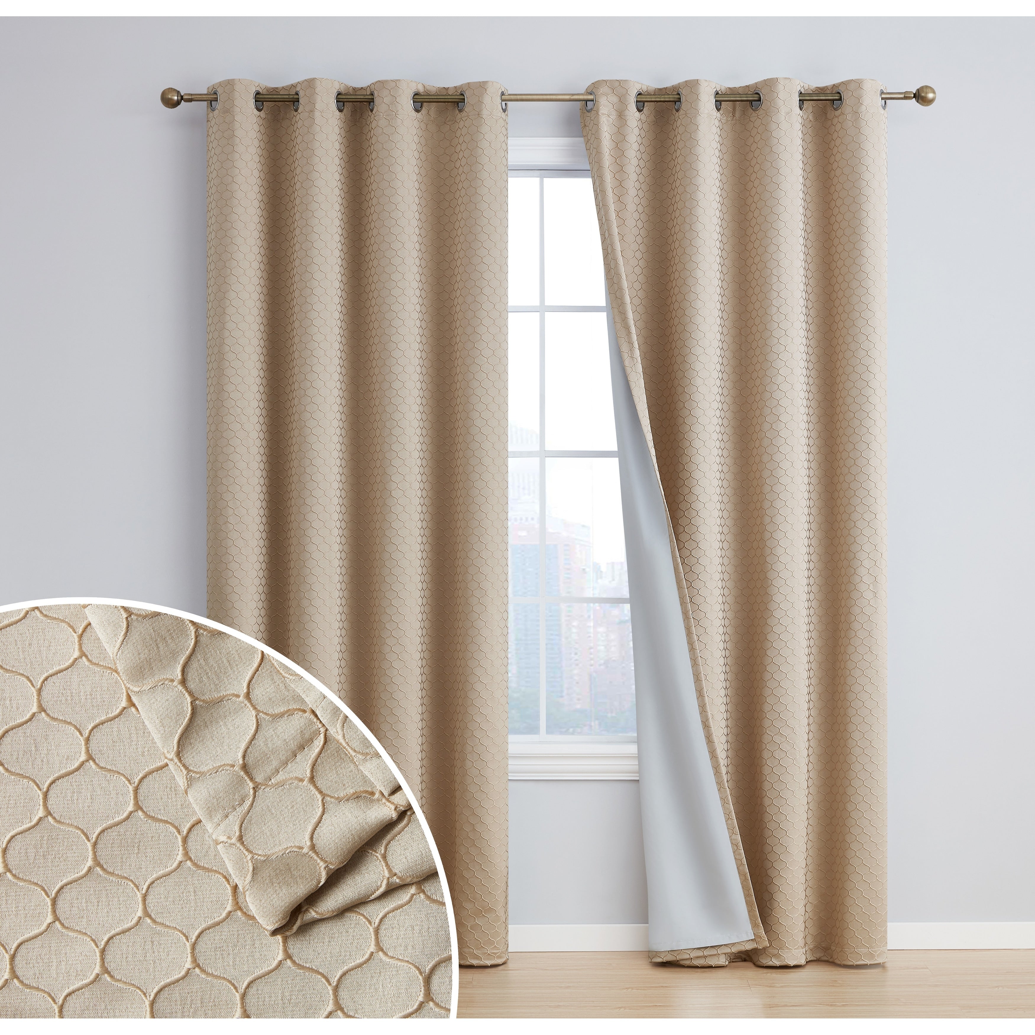 HLC.me Sienna Pattern 100% Complete Blackout Thermal Insulated Double Layer Window Curtain Grommet Panels, Set of 2