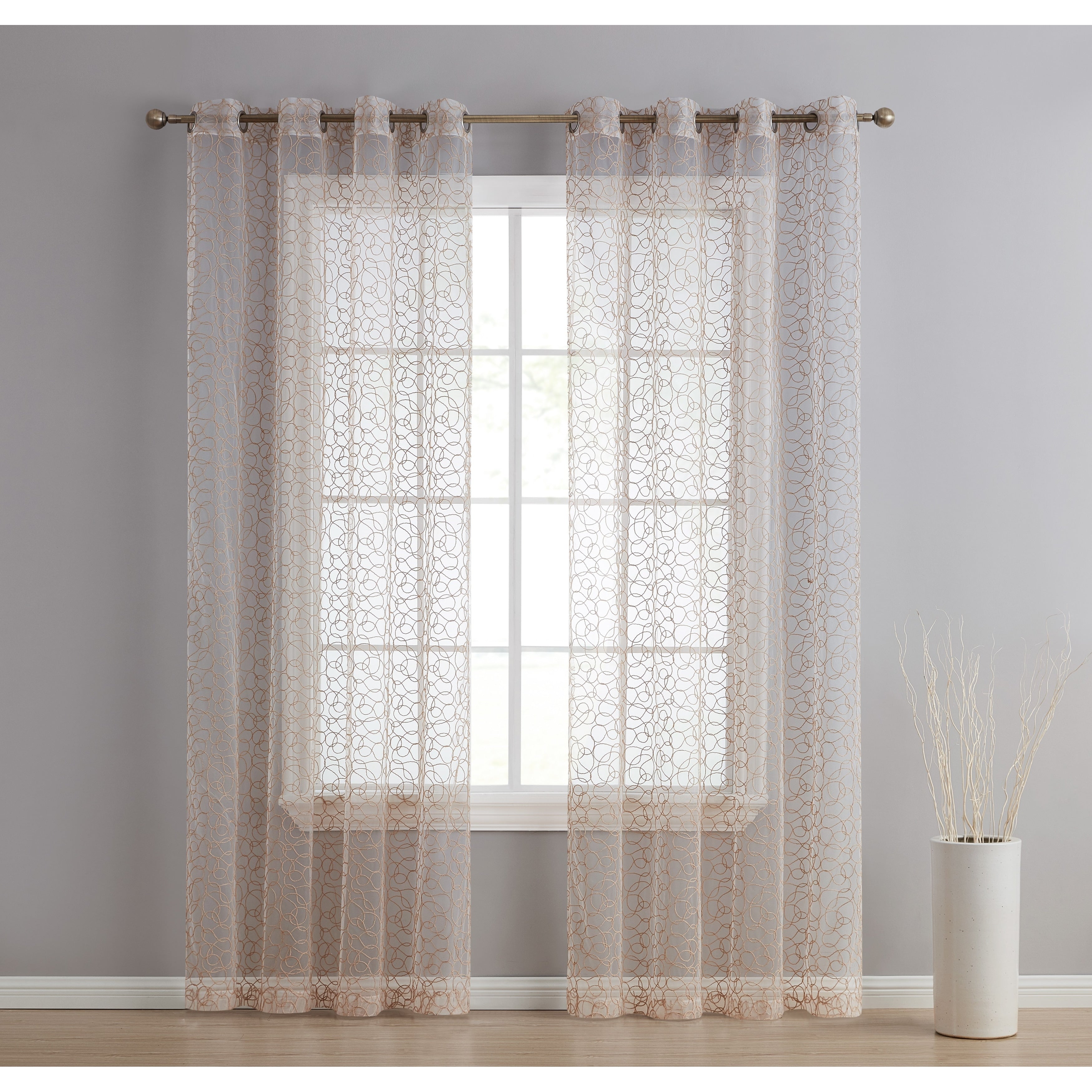 HLC.me Audrey Embroidered Premium Soft Decorative Sheer Voile Light Filtering Grommet Window Curtain Panels - Set of 2