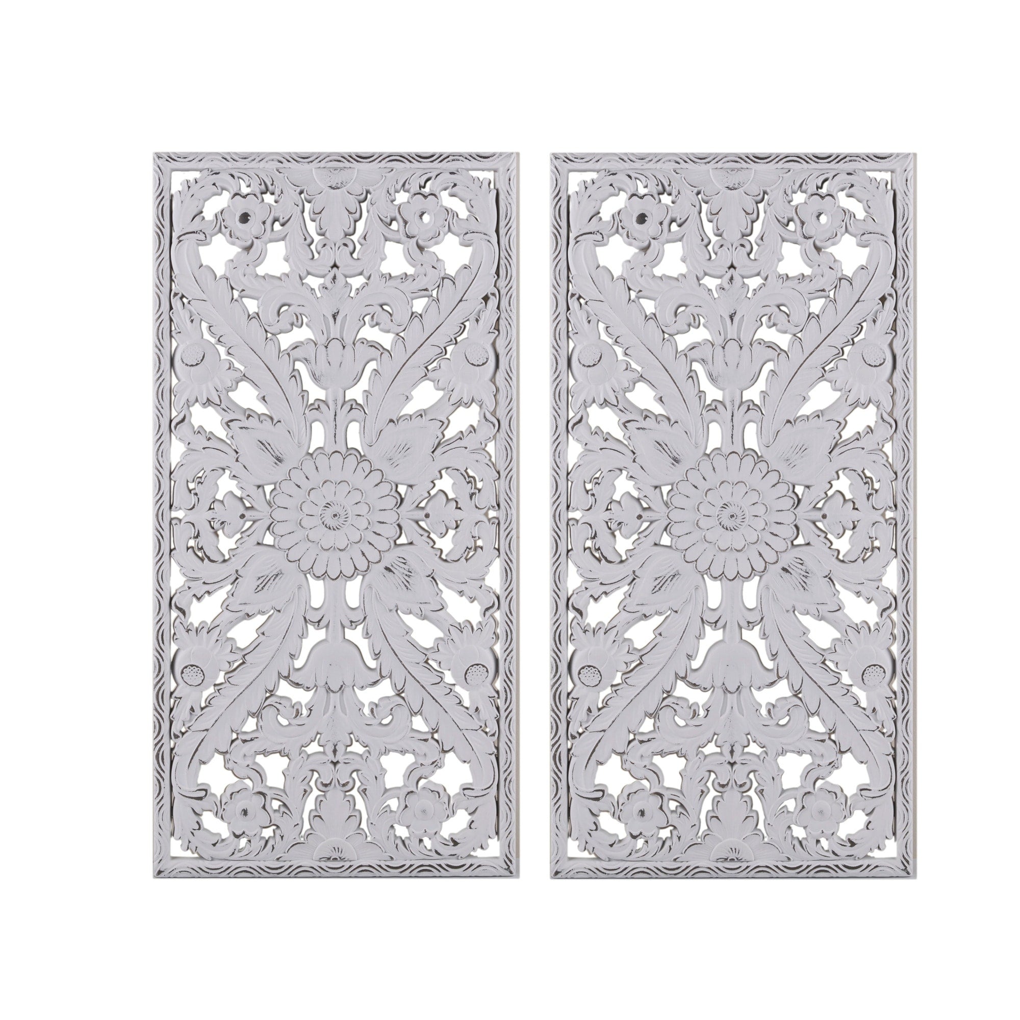 Madison Park Botanical Distressed Carved Wood Wall Décor (Set of 2)