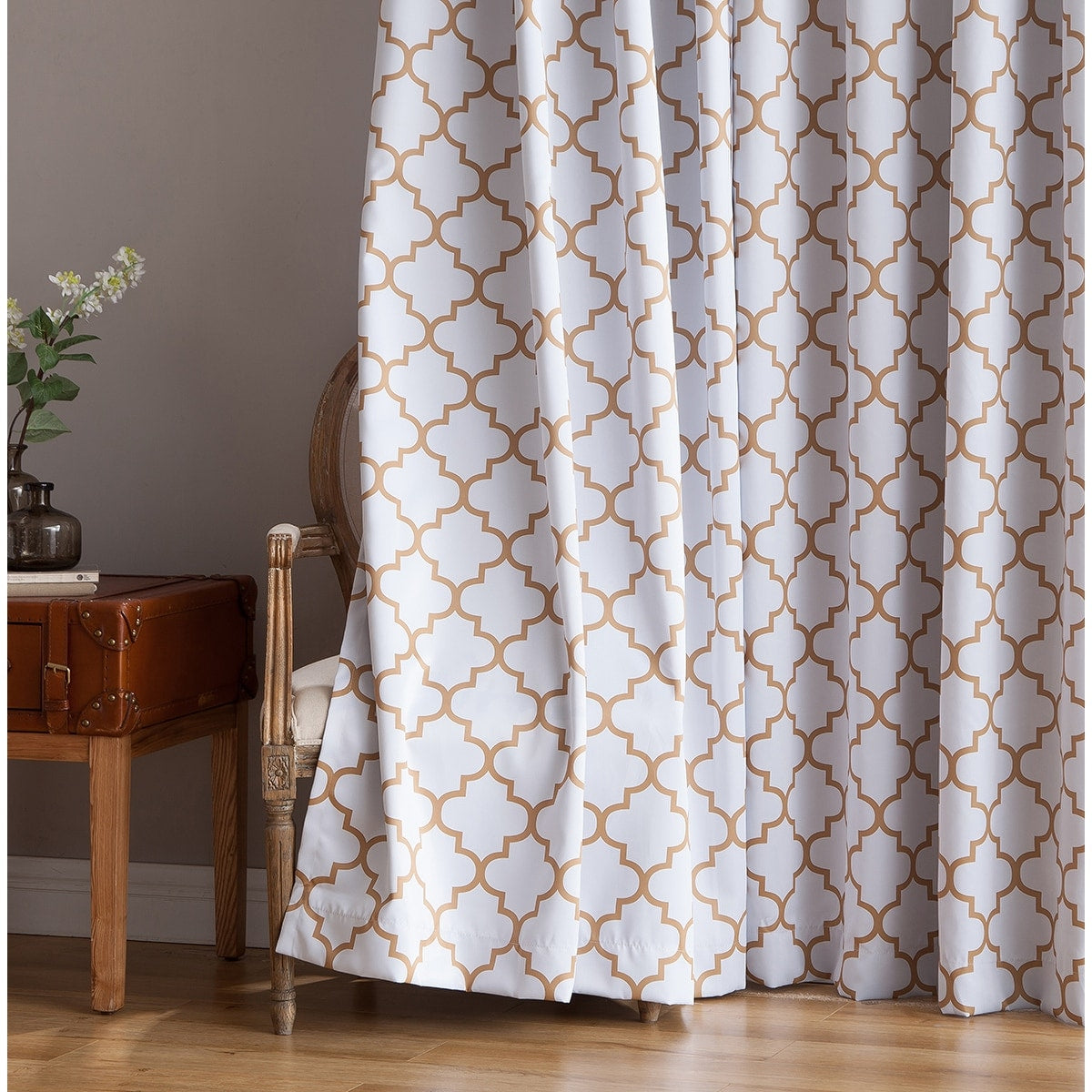 HLC.me Lattice Geometric Blackout Thermal Privacy Room Darkening Grommet Window Drapes Curtain Panels - Set of 2