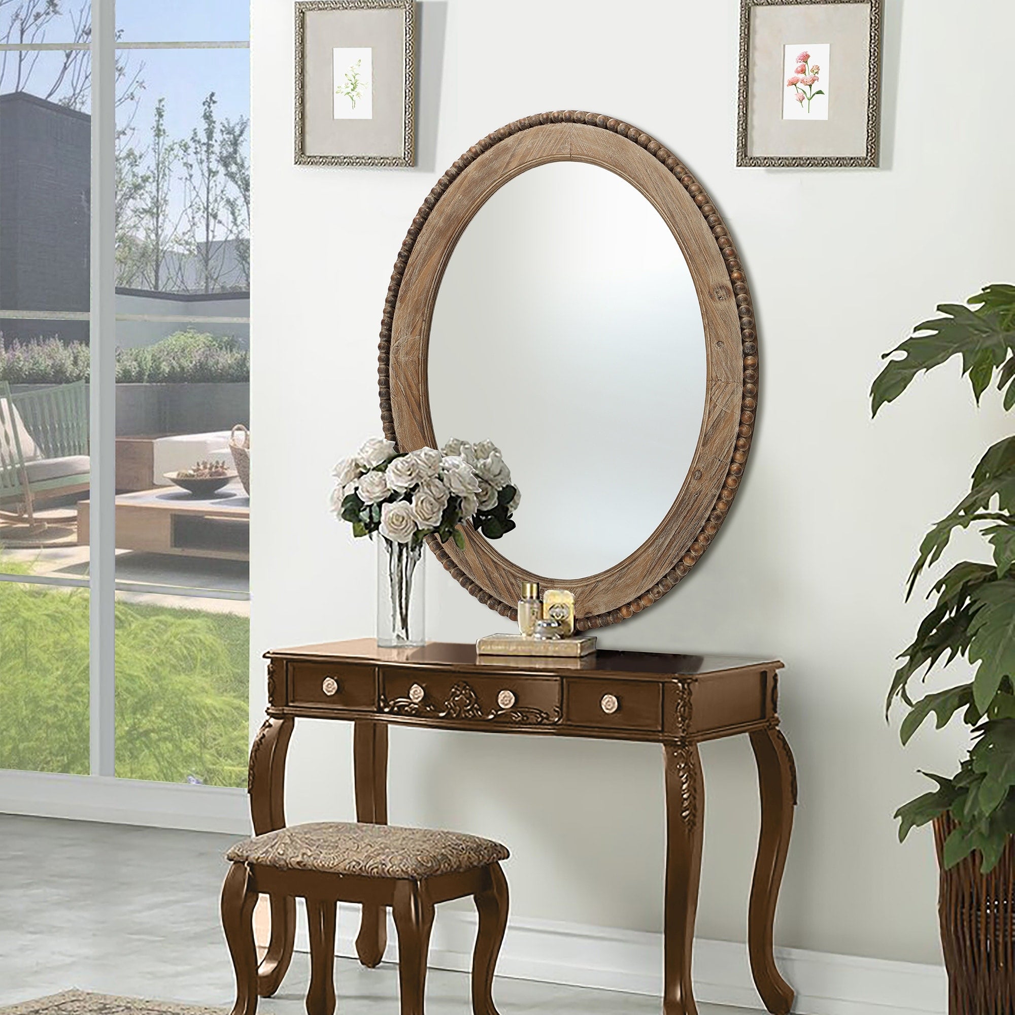 Cameo Wood Framed 32-Inch Oval Wall Mirror, Bathroom Wall Mirror - 31.89 H x 24 W x 1.26 D