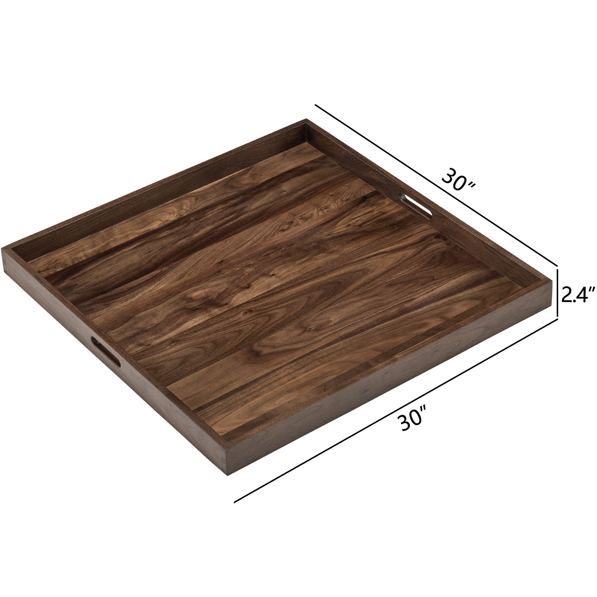 Square Black Walnut Wood Serving Tray Ottoman Tray with Handles