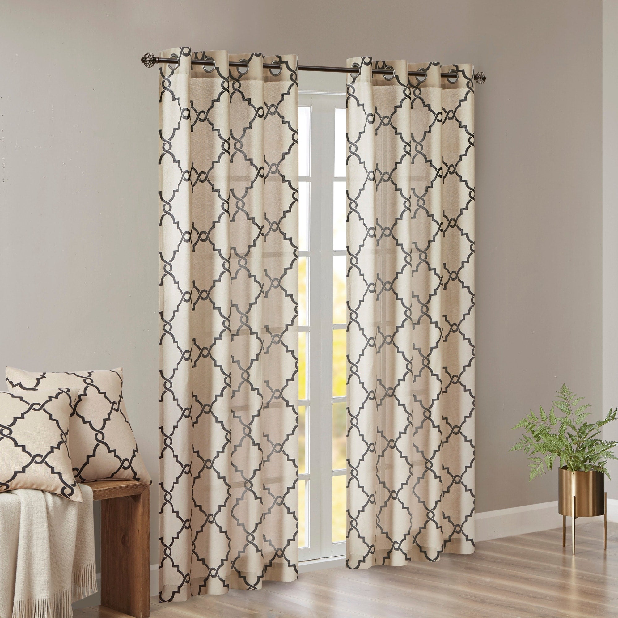 Madison Park Westmont Fretwork Print Grommet Top Window Single Curtain Panel