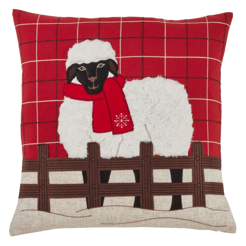 Plaid Christmas Pillow With Sheep Design