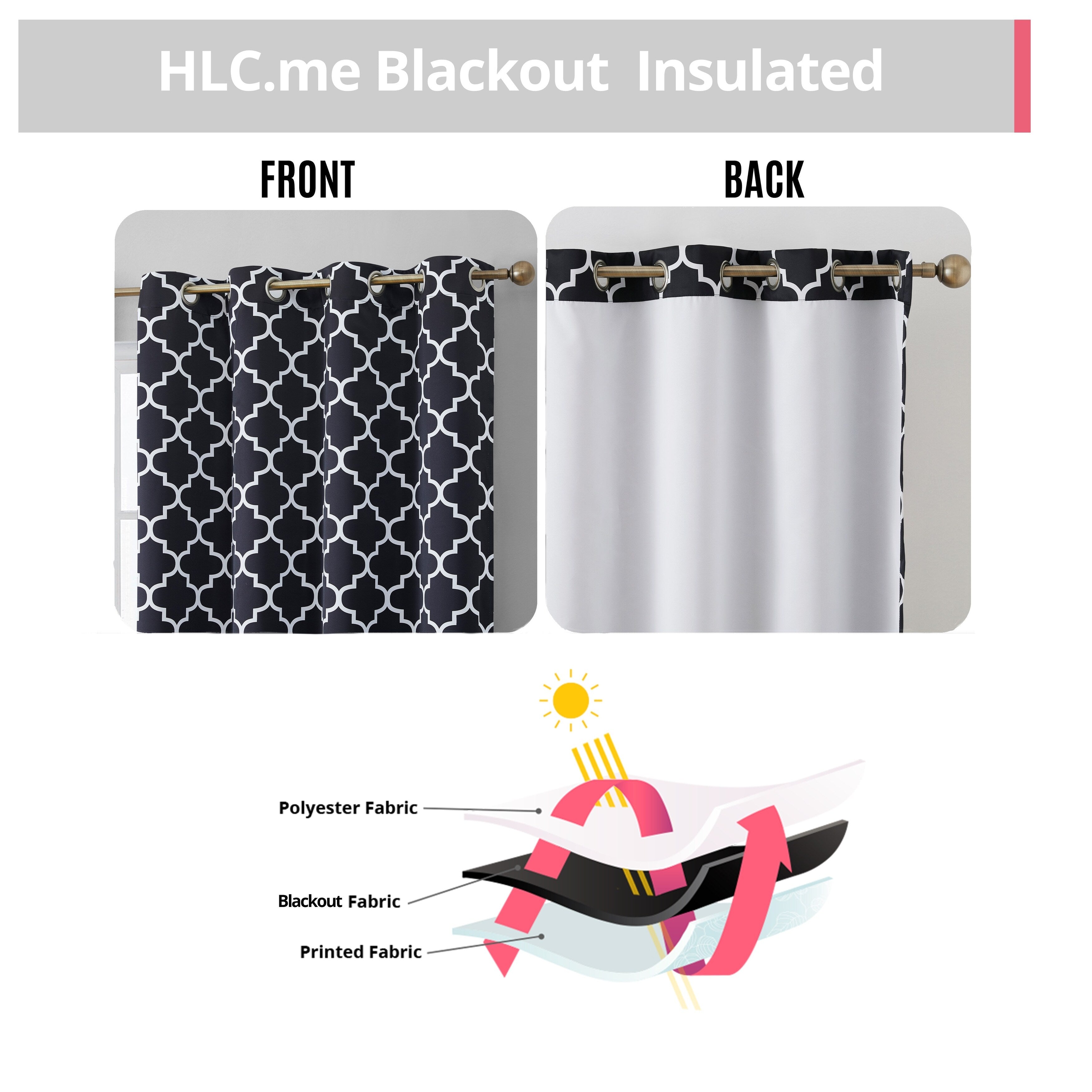 HLC.me Lattice Geometric Blackout Thermal Privacy Room Darkening Grommet Window Drapes Curtain Panels - Set of 2