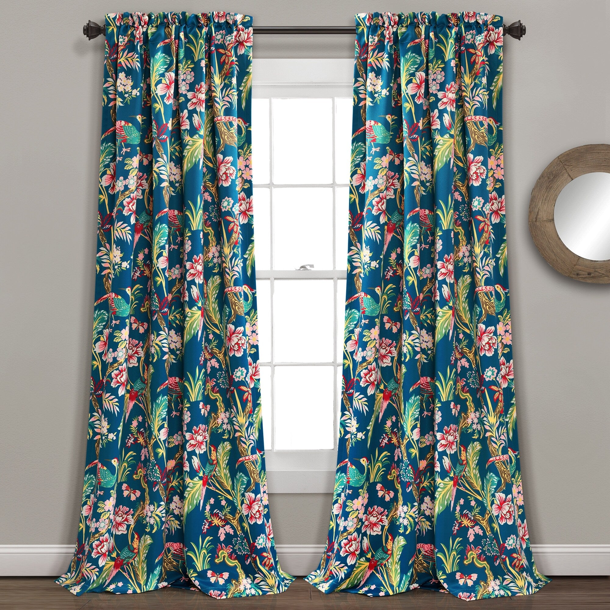 Lush Decor Dolores Light Filtering Floral Bird Print Curtain Pair Panels