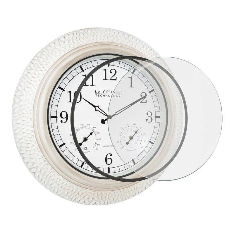 La Crosse 433-29917-INT 21 Outdoor Atomic White-Wash Metal Wall Clock