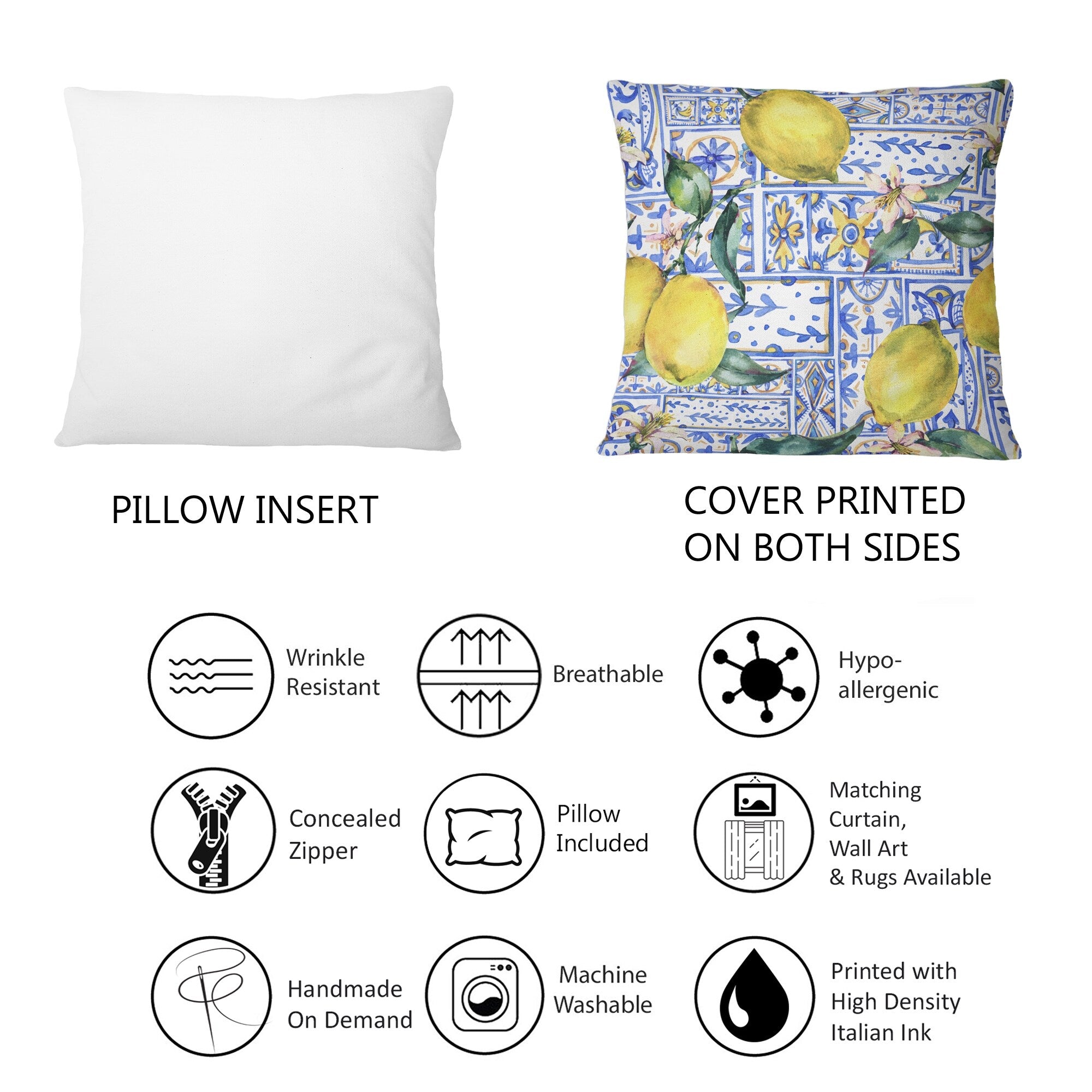 Designart 'Lemon Ornament On Blue Geometrical Pattern I' Tropical Printed Throw Pillow