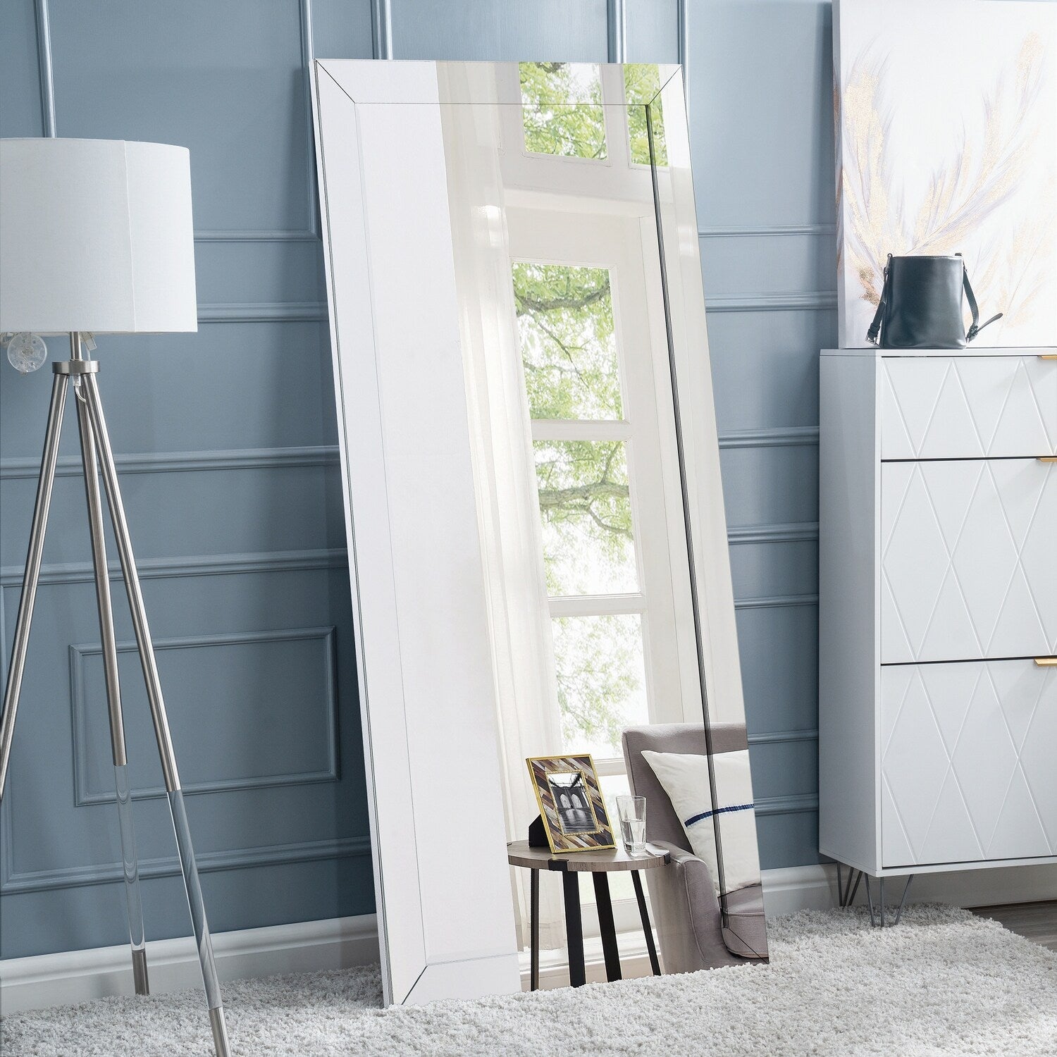 Tall Beaded Full-Length Mirror - Oversized Full Body Mirror, Free Standing or Wall Mounted