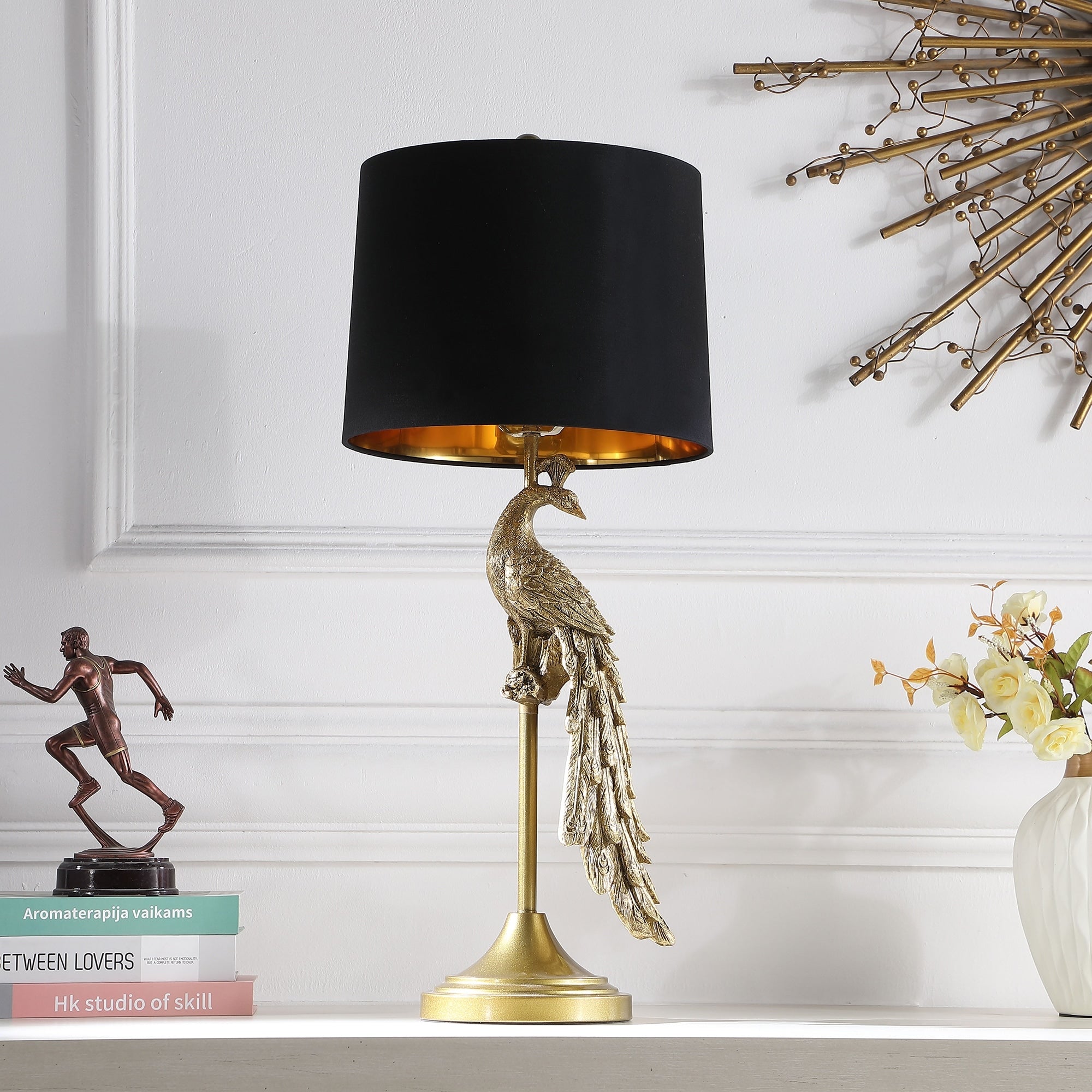 Modern Golden Peacock Polyresin Table Lamp