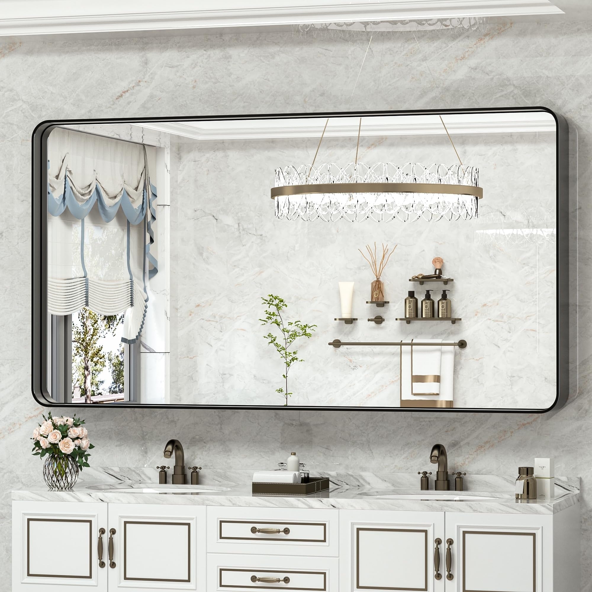 Apmir Metal Frame Tempered Glass Bathroom Vanity Mirror for Wall, Cloakroom, Bedroom