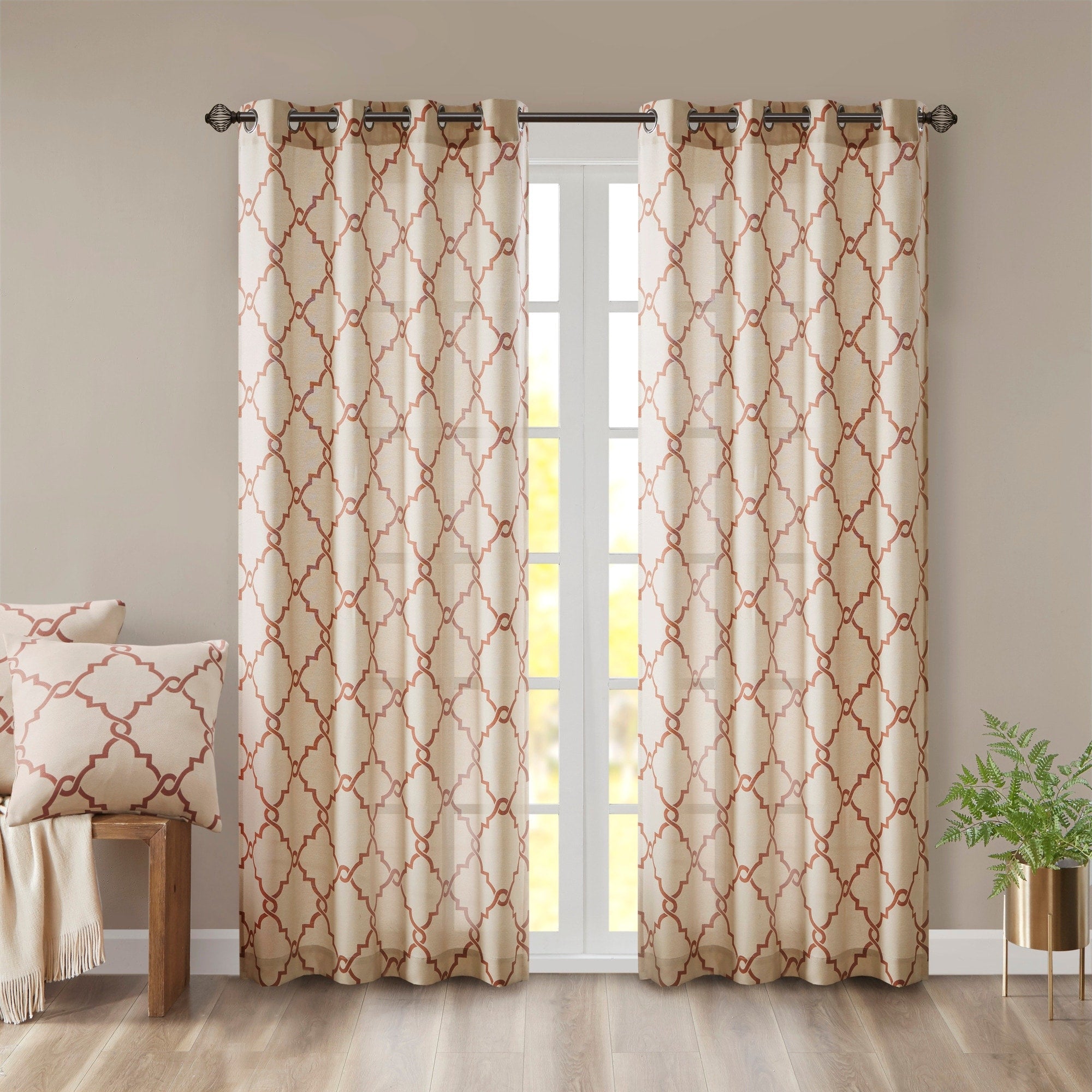 Madison Park Westmont Fretwork Print Grommet Top Window Single Curtain Panel