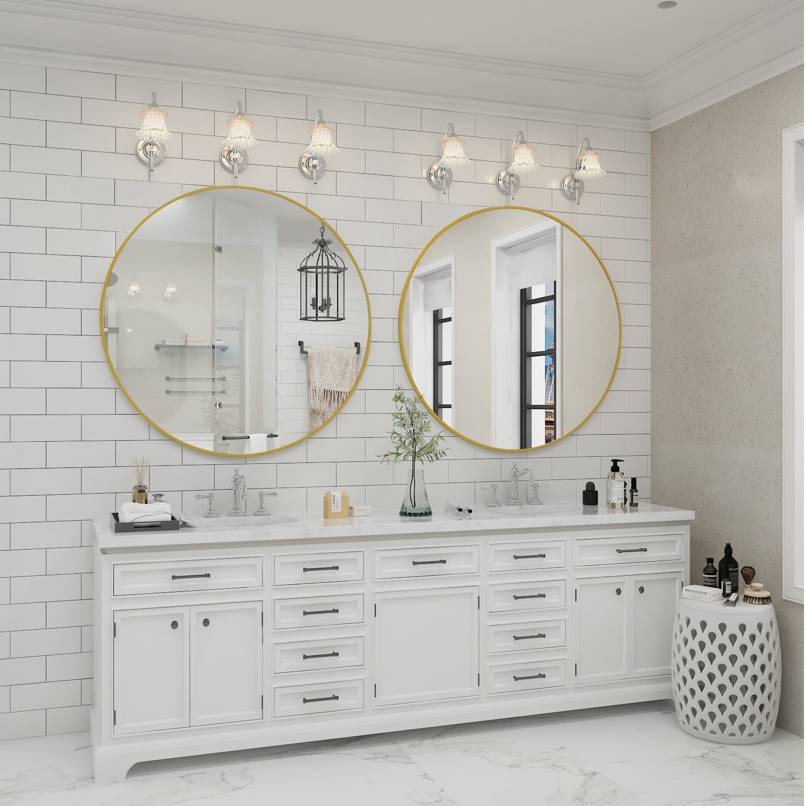 Full Size Round Bathroom Vanity Wall Mirror with Metal Frame