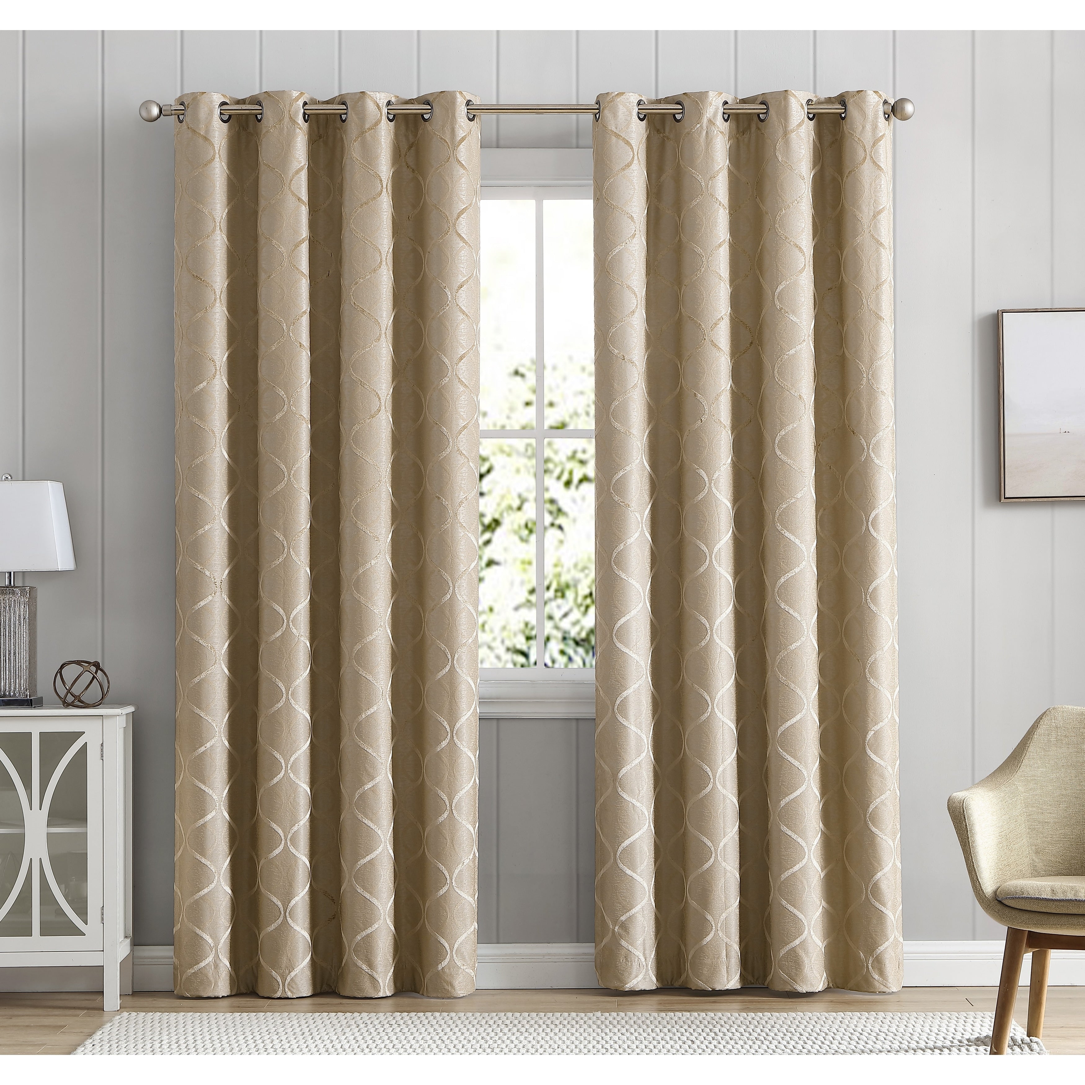 HLC.me Lattice Flocked 100% Complete Blackout Thermal Insulated Window Curtain Grommet Panels - Set of 2