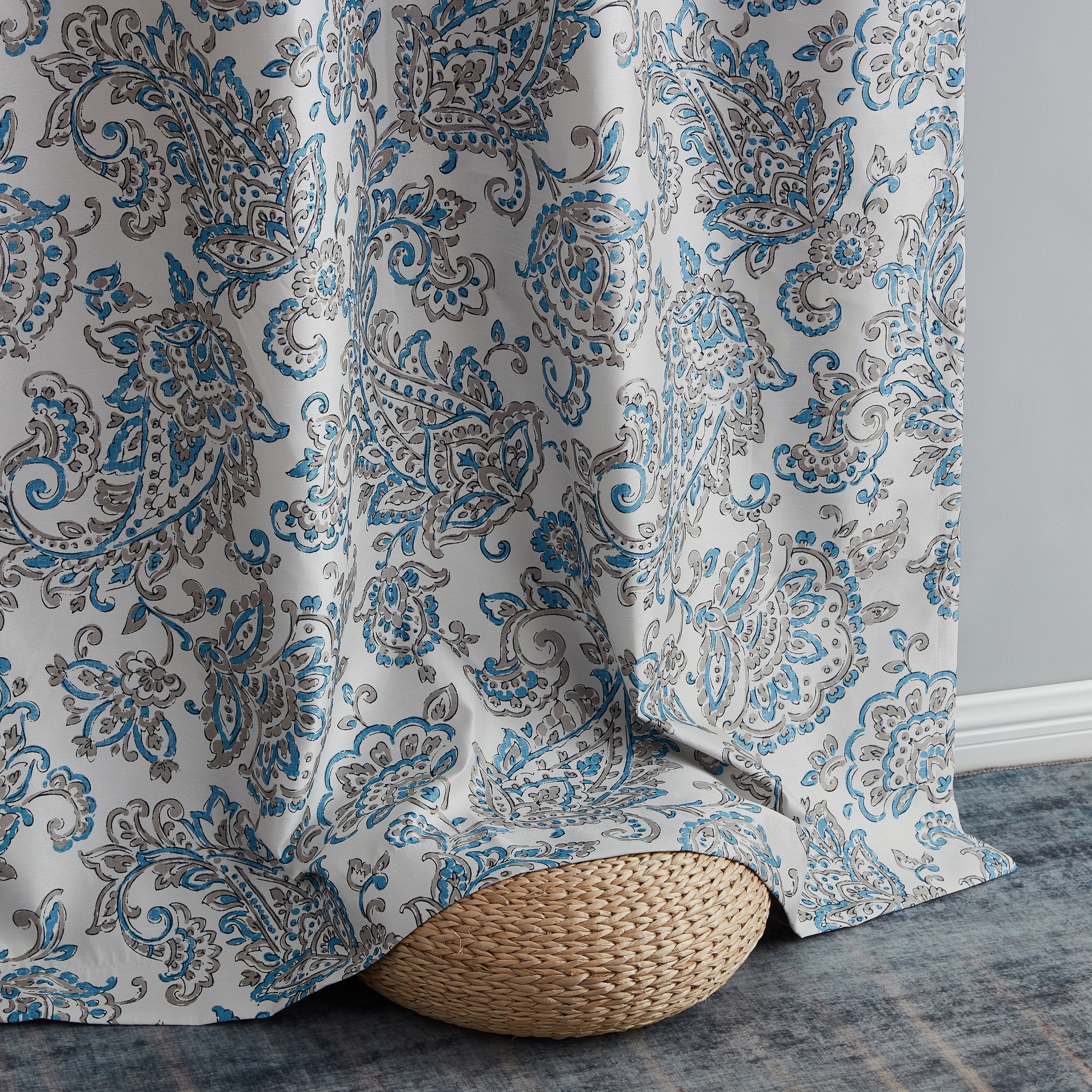 HLC.me Amalfi Paisley Faux Silk 100% Blackout Room Darkening Thermal Energy Efficient Curtain Grommet Panels, 2 Panels