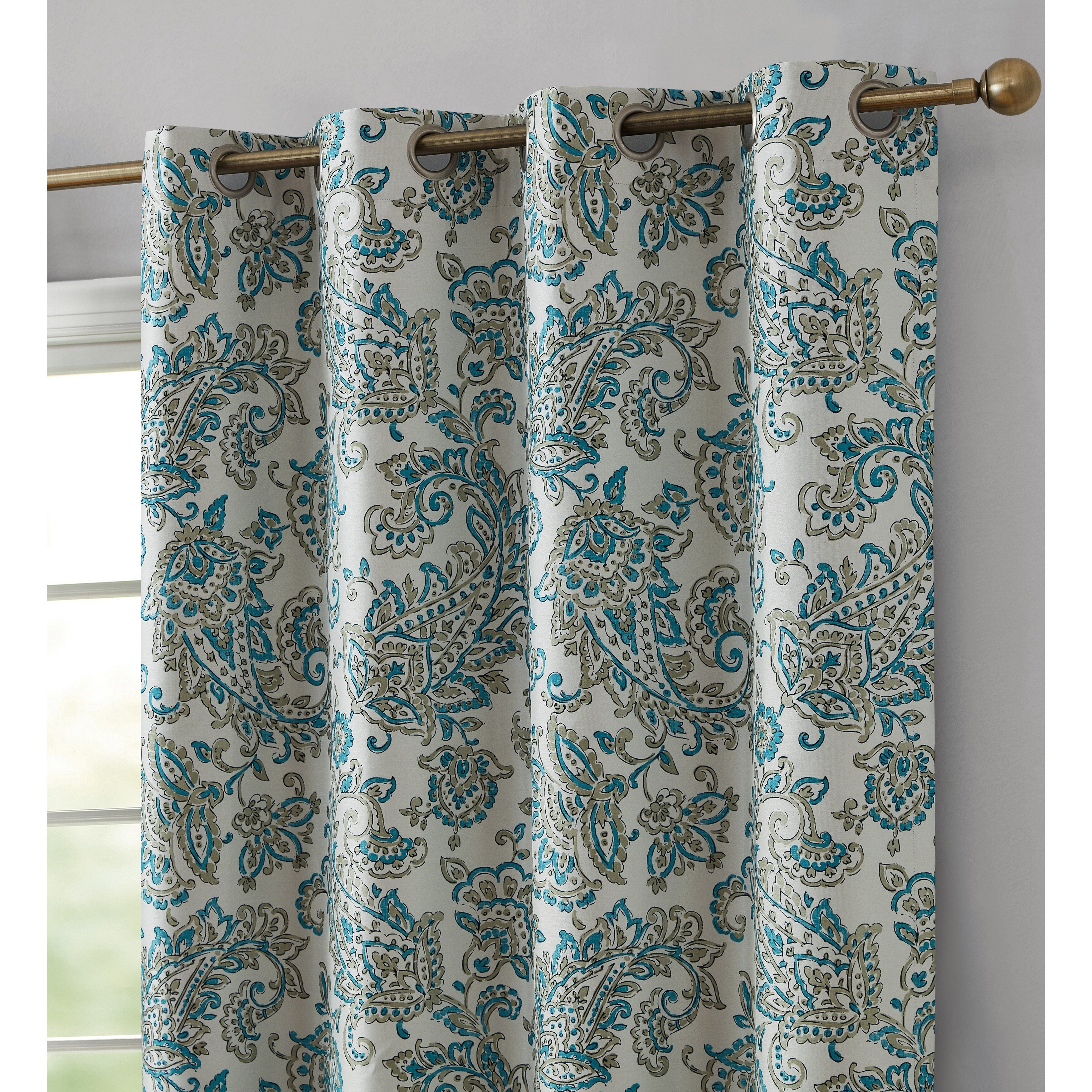 HLC.me Amalfi Paisley Faux Silk 100% Blackout Room Darkening Thermal Energy Efficient Curtain Grommet Panels, 2 Panels