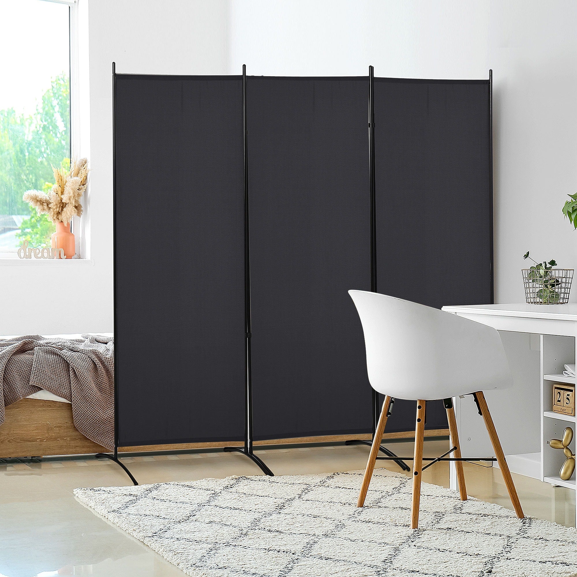 HOMCOM 3-Panel Folding Screen Room Divider Privacy Separator Partition for Indoor Bedroom Office, Outdoor Patio 100 x 72 Beige