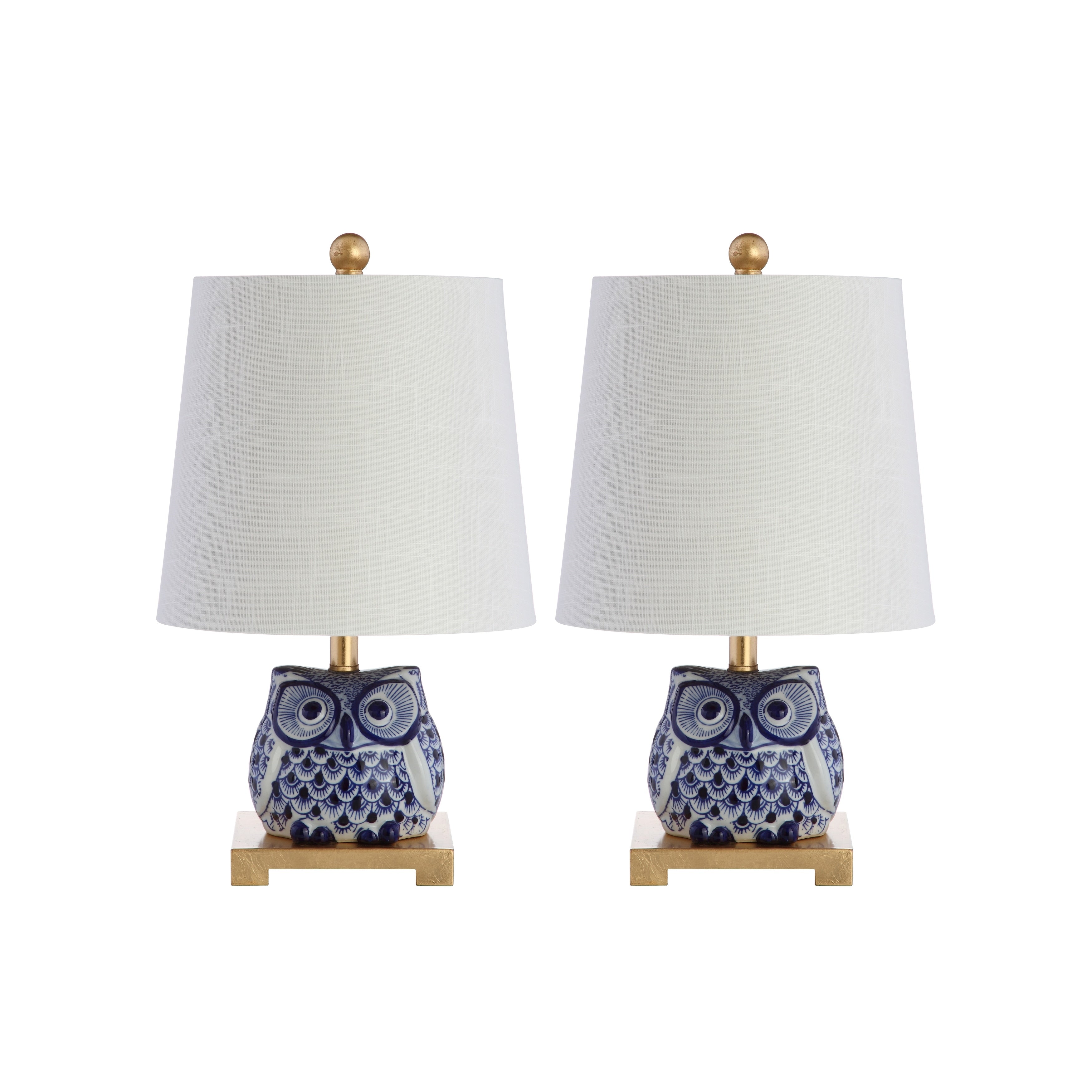 Tiki 16 Ceramic Mini Table Lamp, Blue/White (Set of 2) by JONATHAN Y