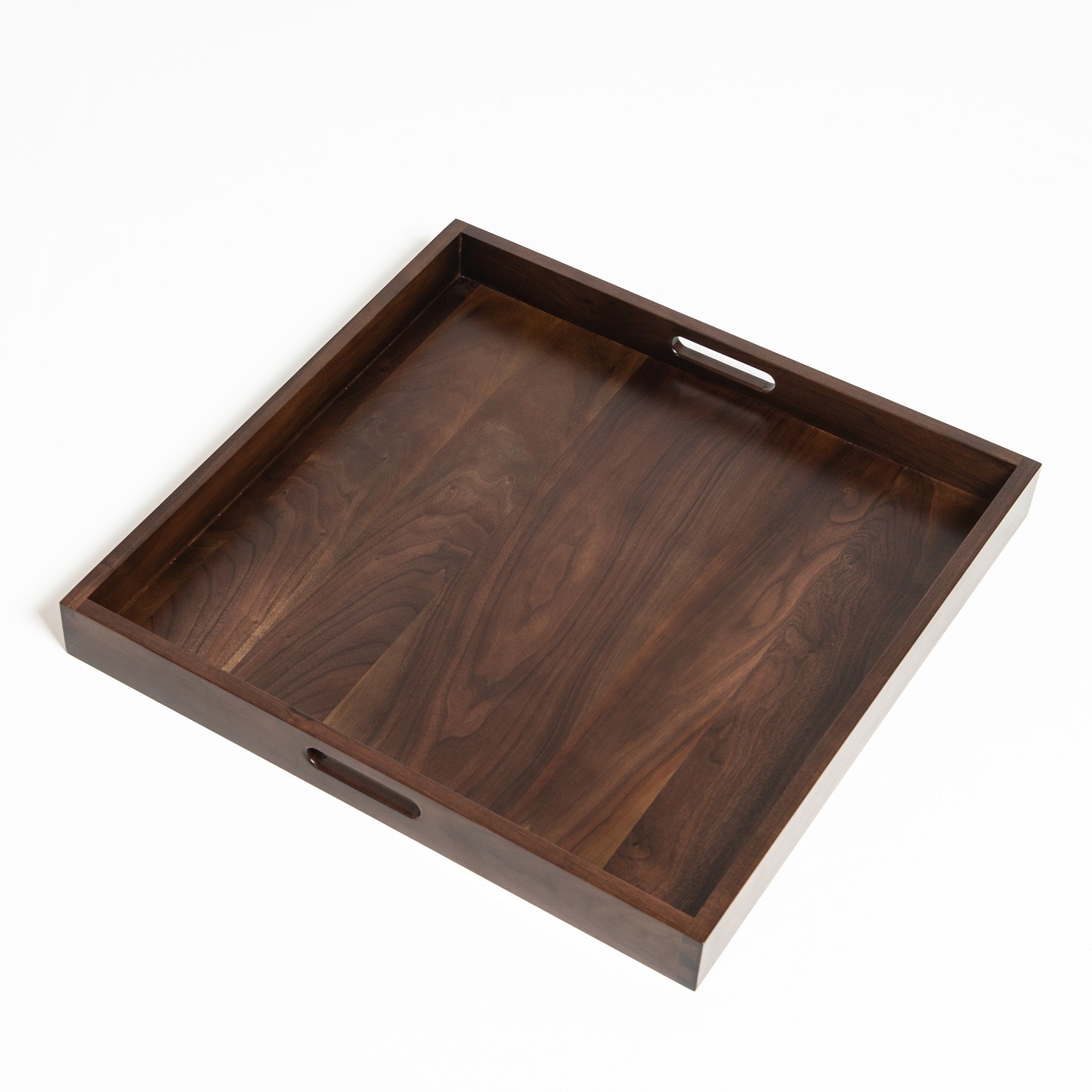 Square Black Walnut Wood Serving Tray Ottoman Tray with Handles