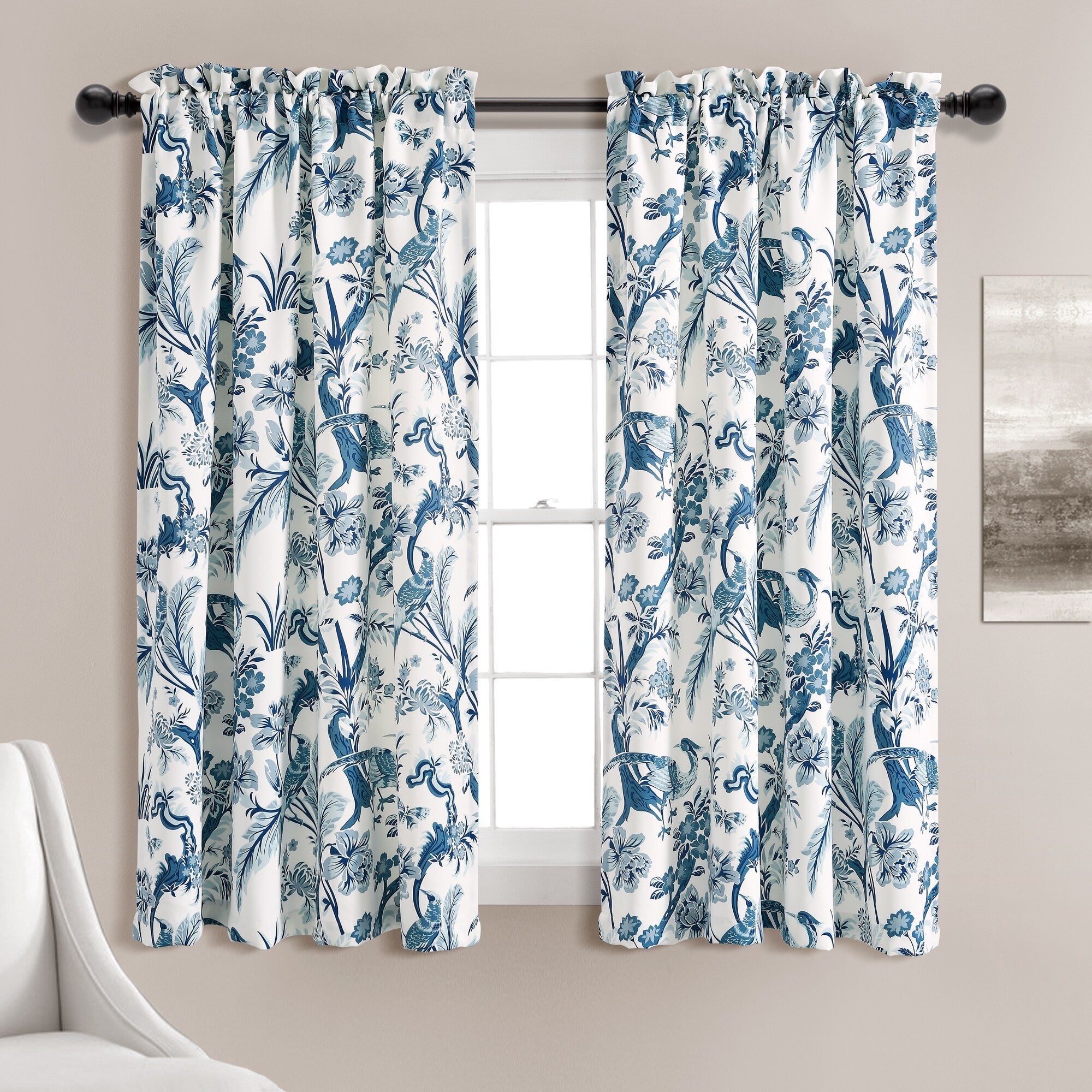 Lush Decor Dolores Light Filtering Floral Bird Print Curtain Pair Panels