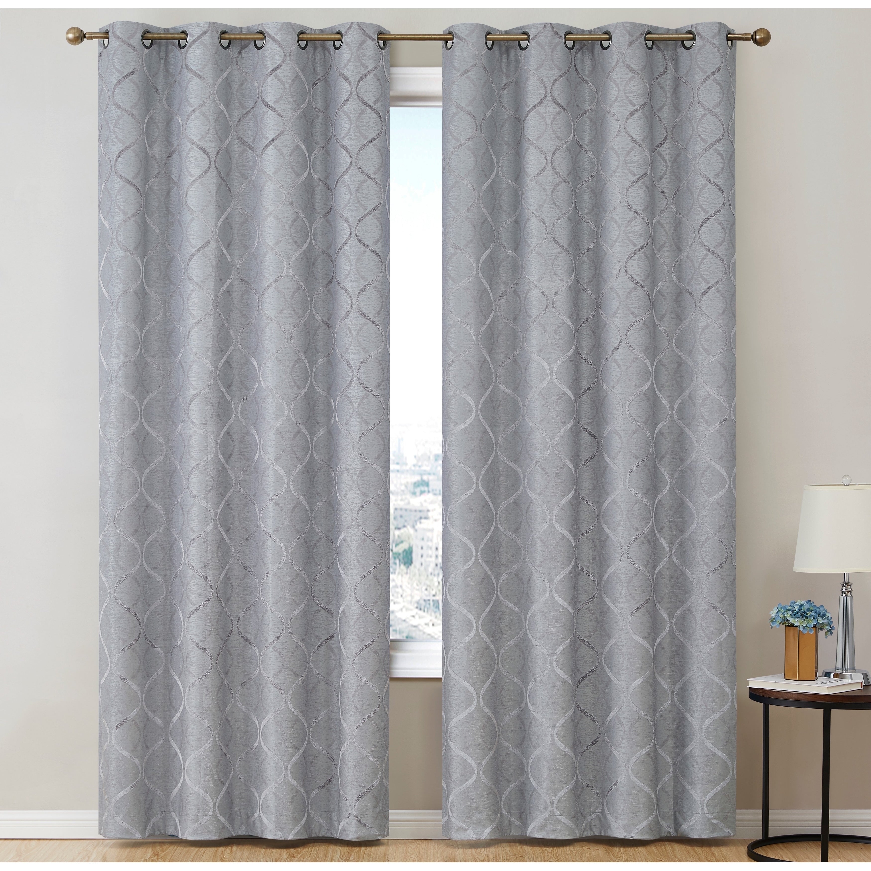 HLC.me Lattice Flocked 100% Complete Blackout Thermal Insulated Window Curtain Grommet Panels - Set of 2