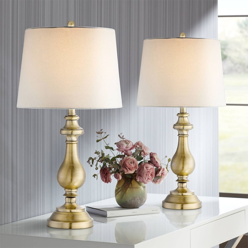 Traditional Table Lamps 26 High Set of 2 Antique Brass Bedroom - 14 x 26