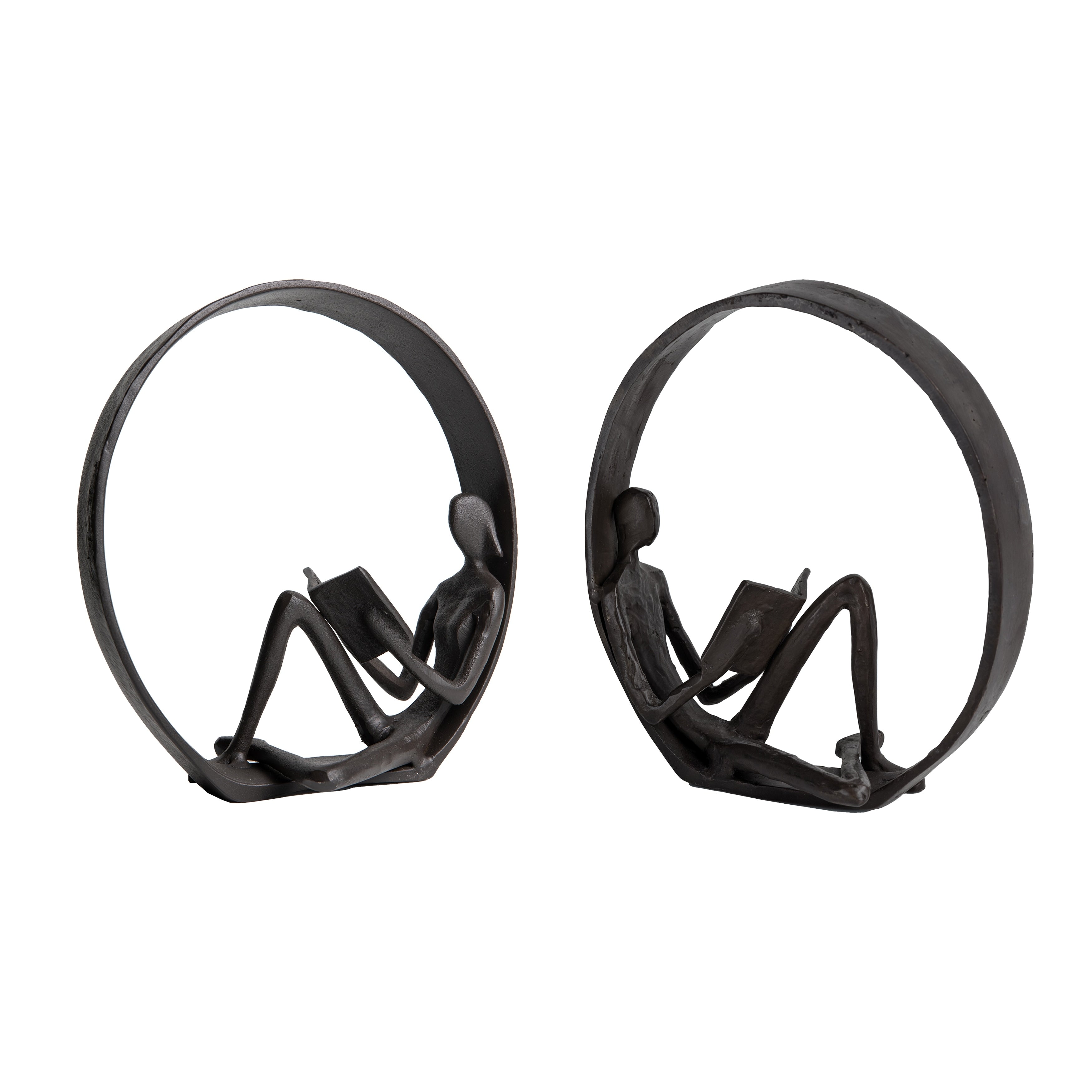 Danya B. Contemporary Encircled Reader Cast Iron Sculpture Statue - Male, Female, or Dual Bookend Options