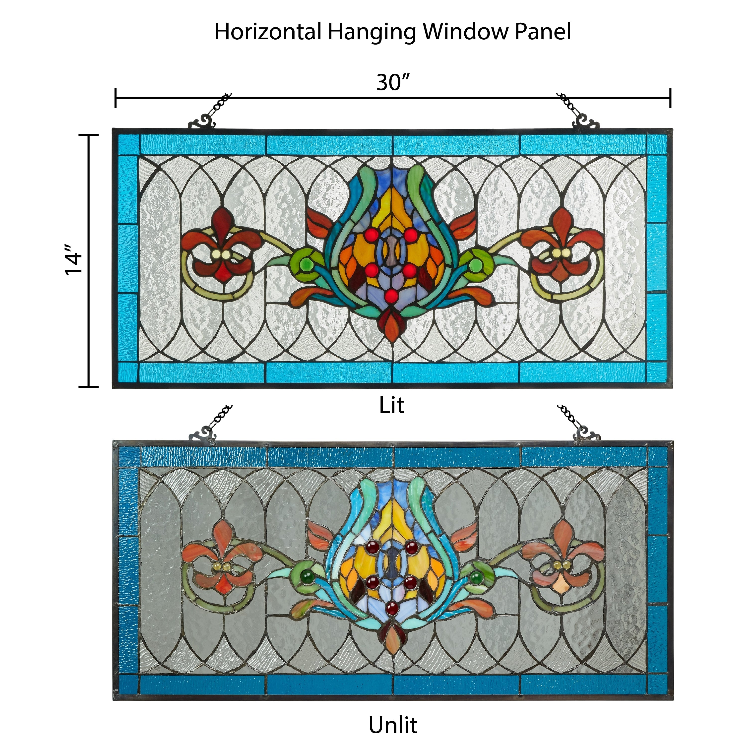 River of Goods Fleur De Lis Stained Glass Pub Window Panel - 30L x 0.25W x 14H