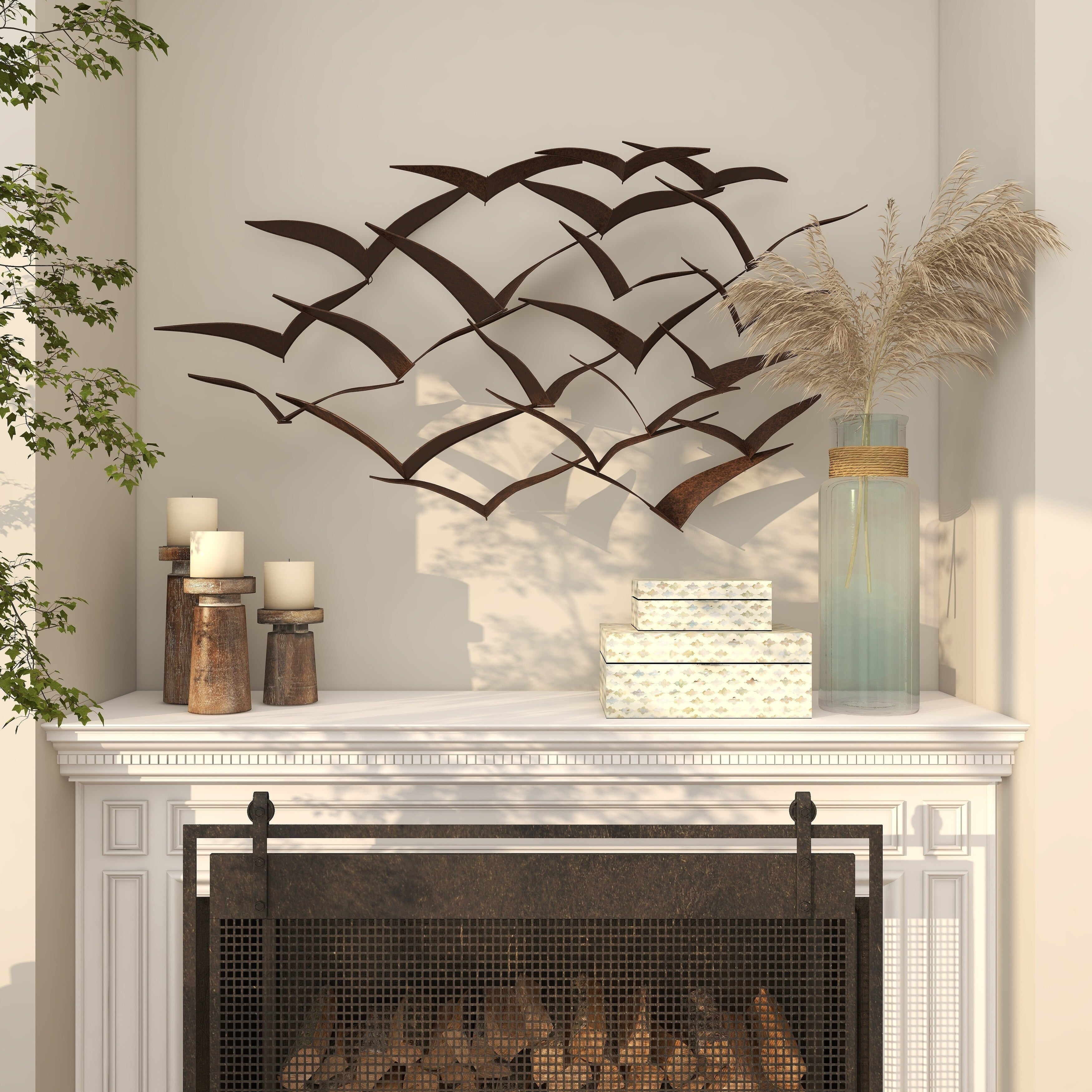 Benzara Metal Flock of Flying Birds Wall Decor, Black