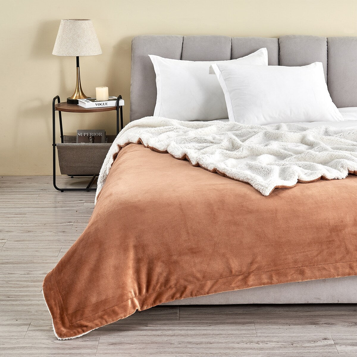 Luxurious Velvet Plush Fleece Reversible Sherpa Bed Blanket