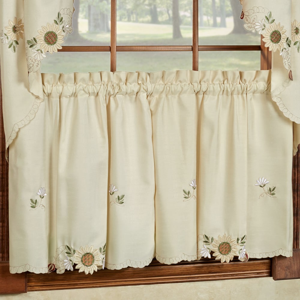 Embroidered Sunflower Kitchen Tier, Swag, or Valance Curtains