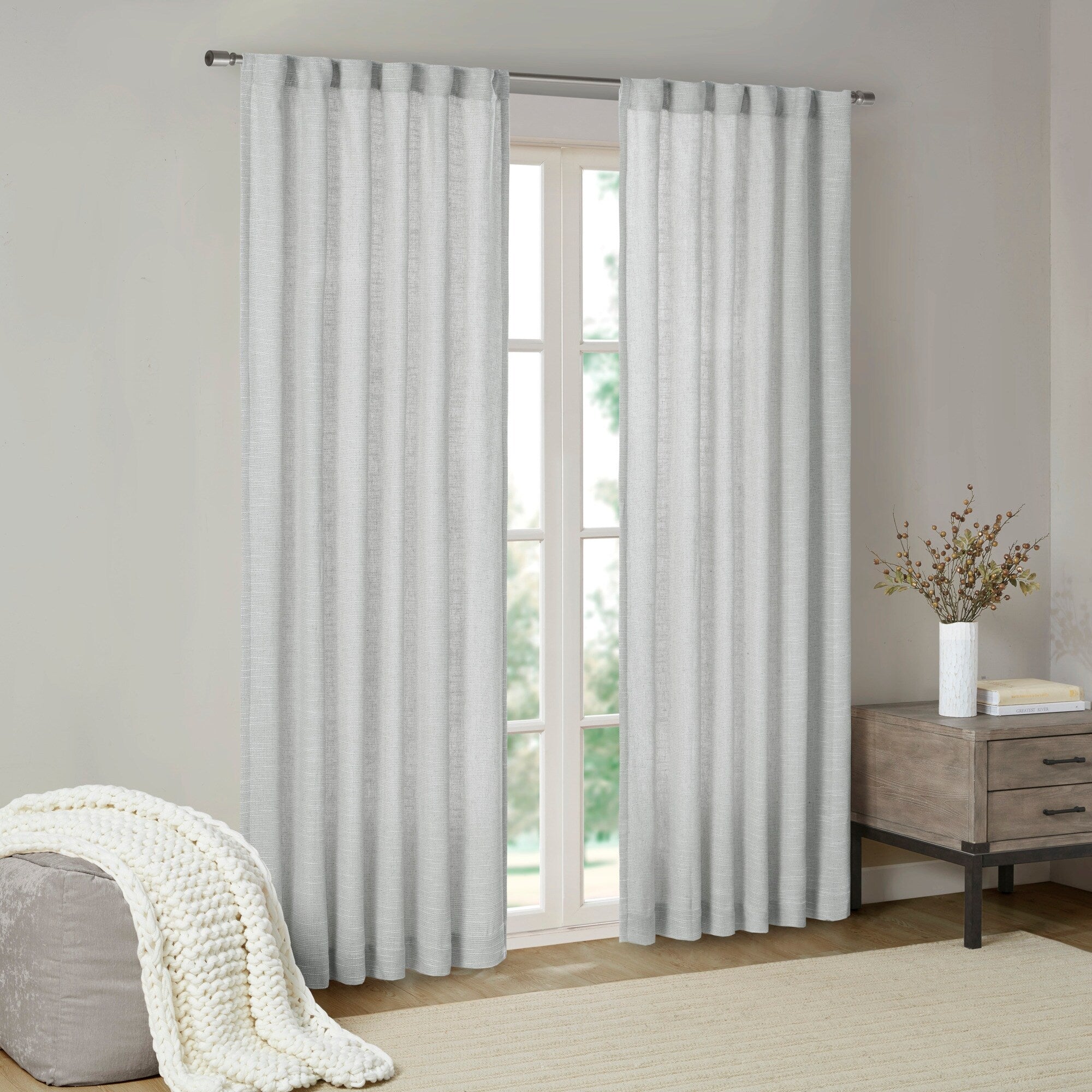 Madison Park Barnet Faux Linen Rod Pocket and Back Tab Fleece Lined Curtain Panel