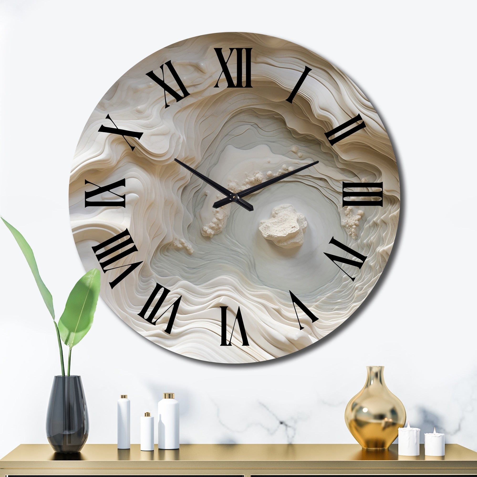 Designart Cream Spiral Nebula II Abstract Spirals Oversized Wall Clock